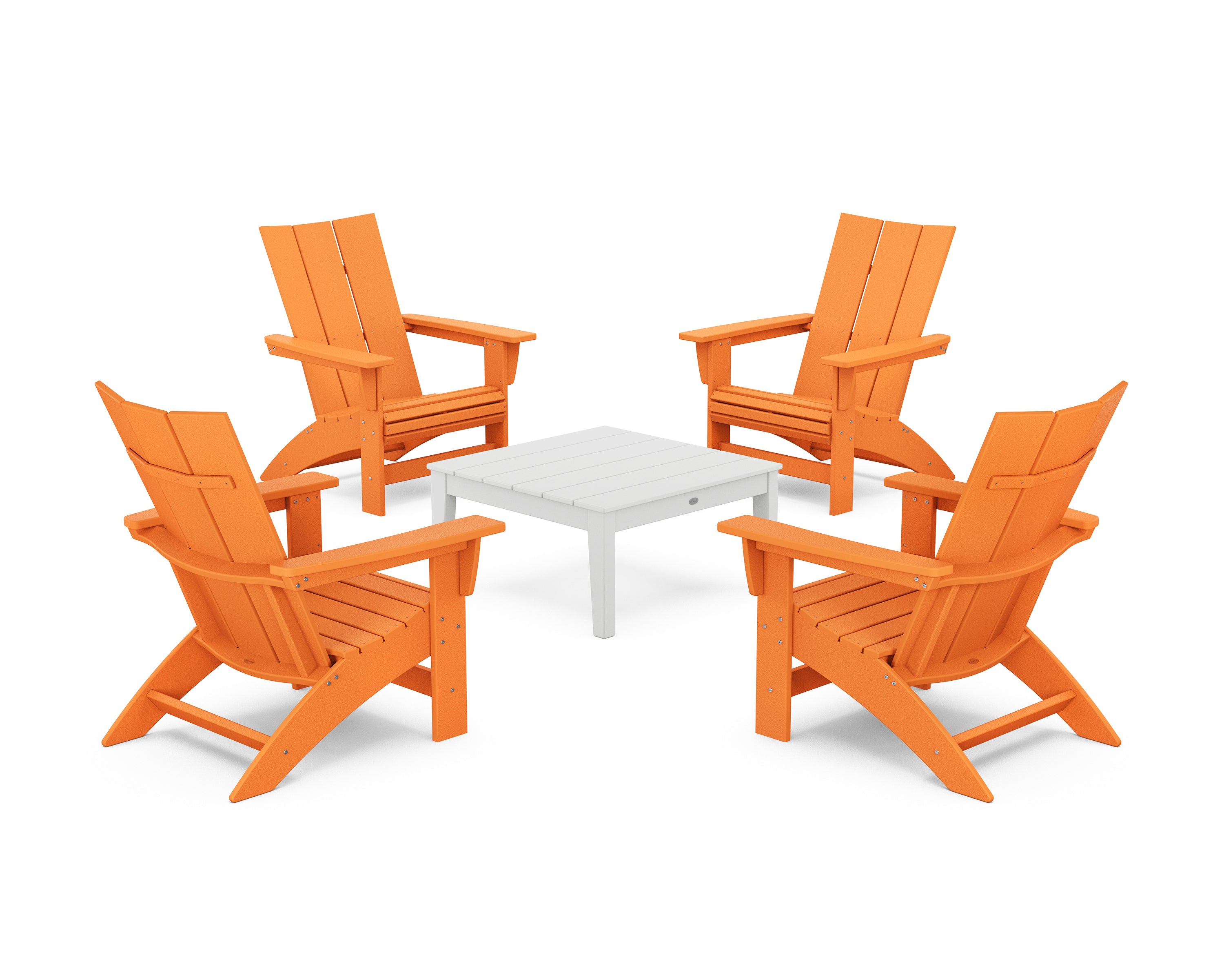 POLYWOOD 5-Piece Modern Grand Adirondack Chair Conversation Group in Tangerine / White