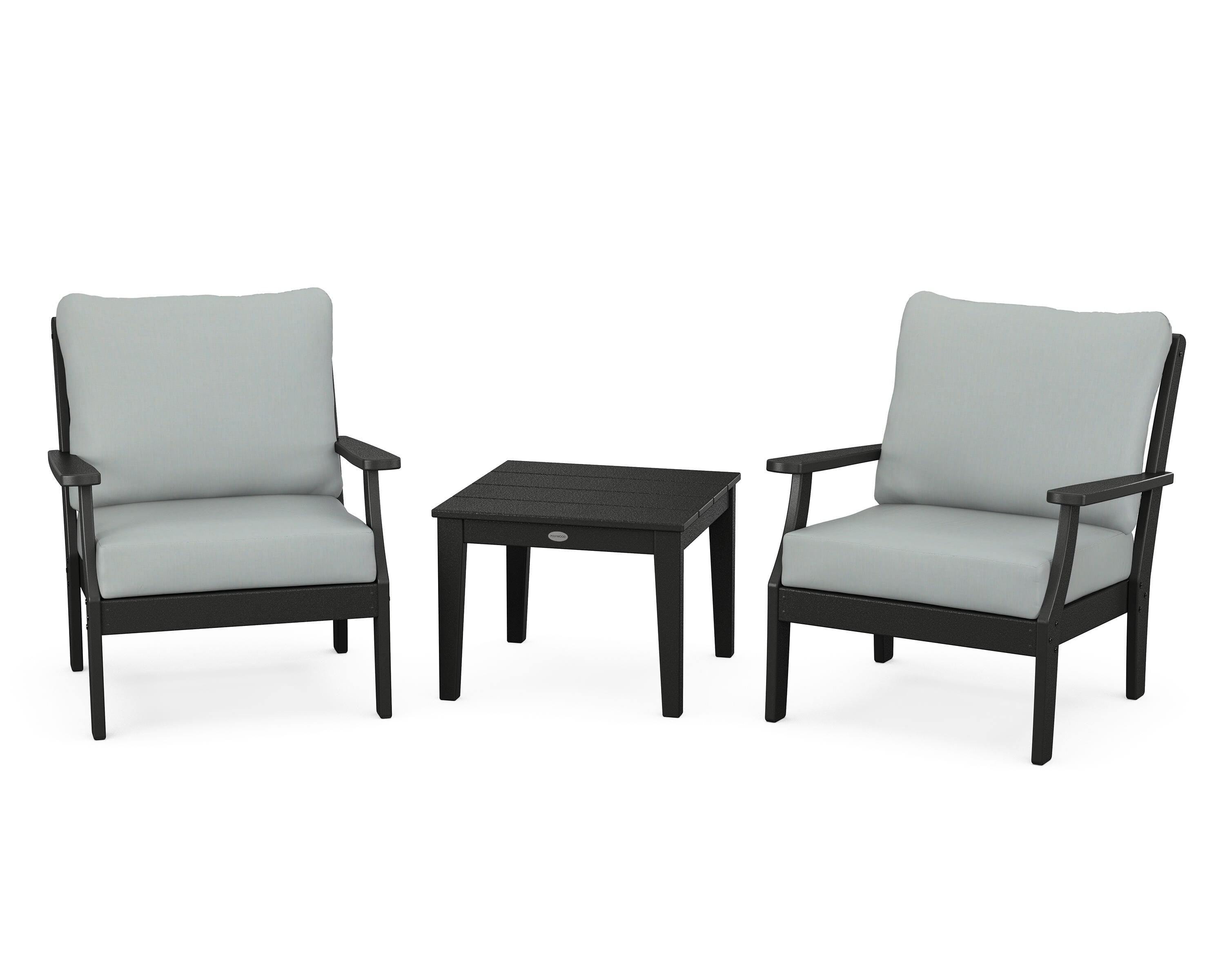 POLYWOOD Braxton 3-Piece Deep Seating Set in Black / Spa