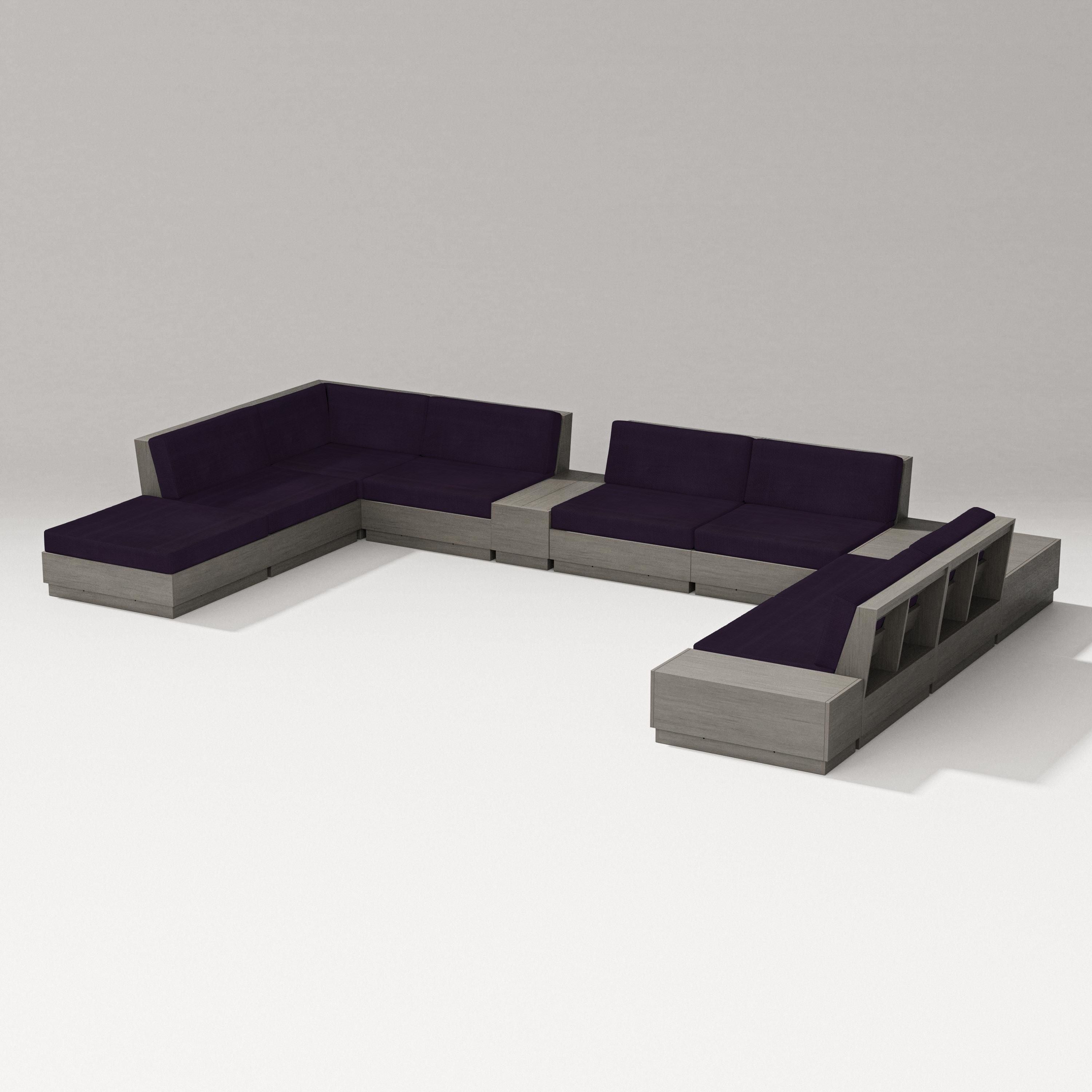 PW Designer Series Elevate 11-Piece Conversation Sectional Set in Driftwood / Navy Linen