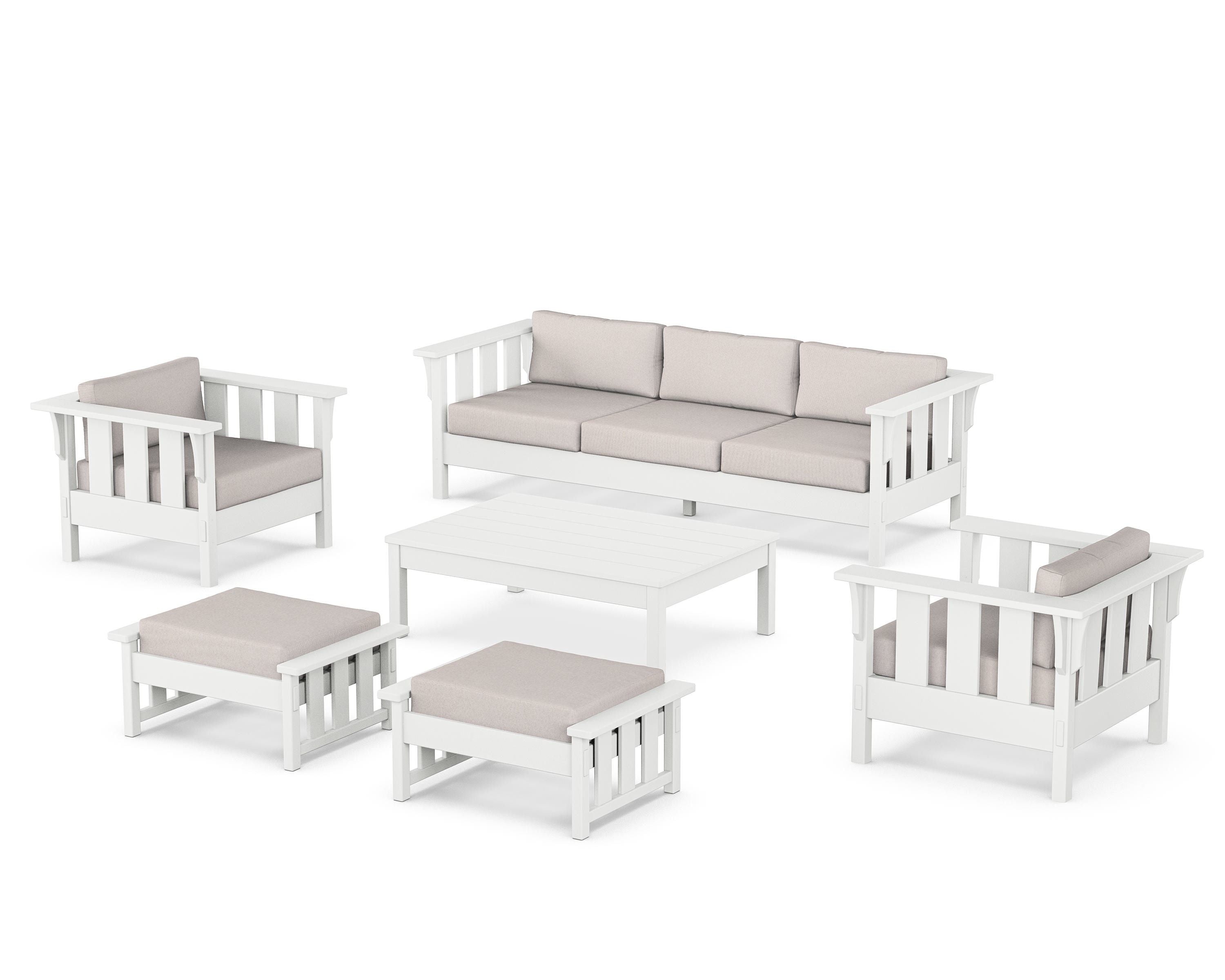 Martha Stewart by POLYWOOD Acadia 6-Piece Lounge Sofa Set in White / Dune Burlap