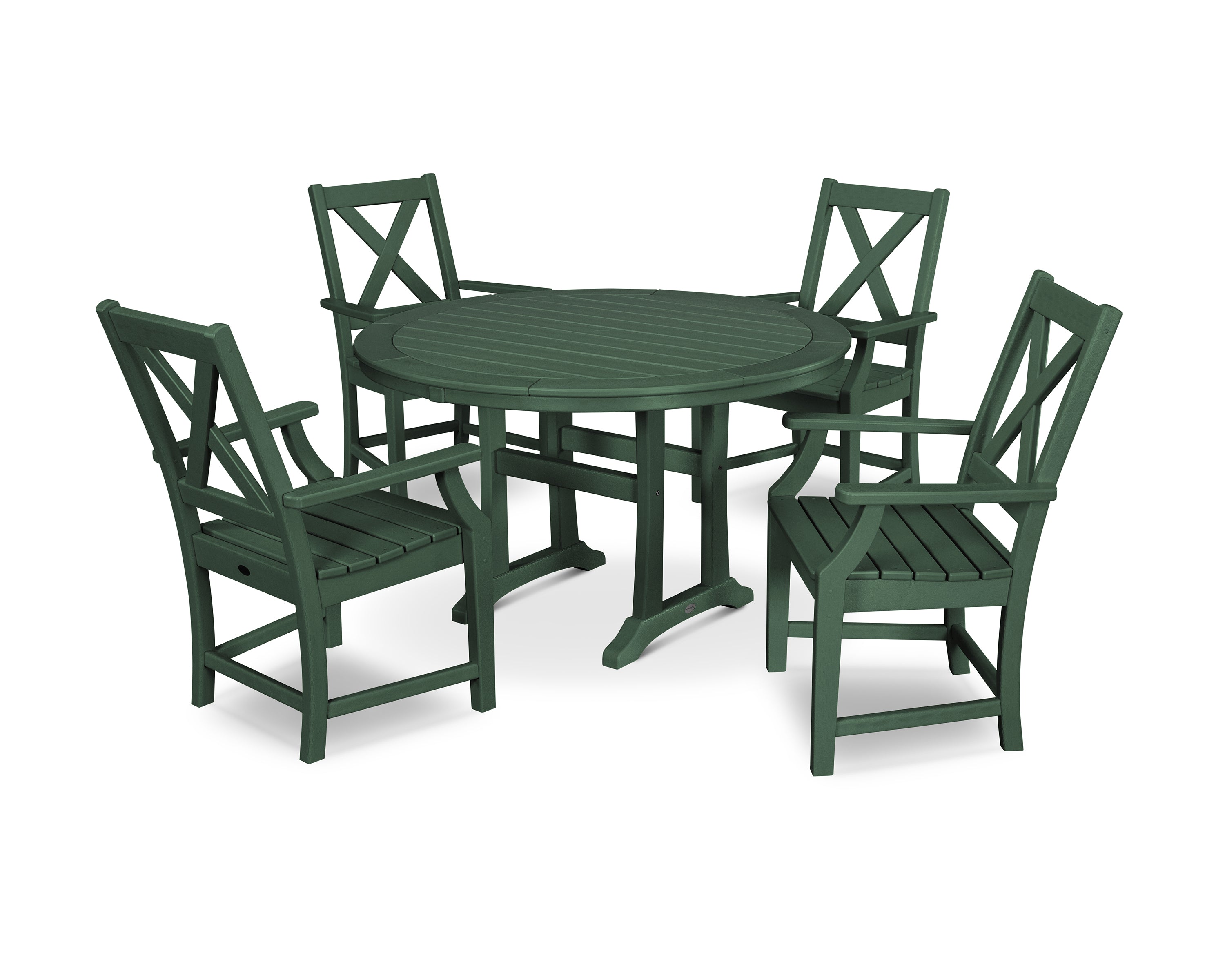POLYWOOD® Braxton 5-Piece Nautical Trestle Arm Chair Dining Set in Green