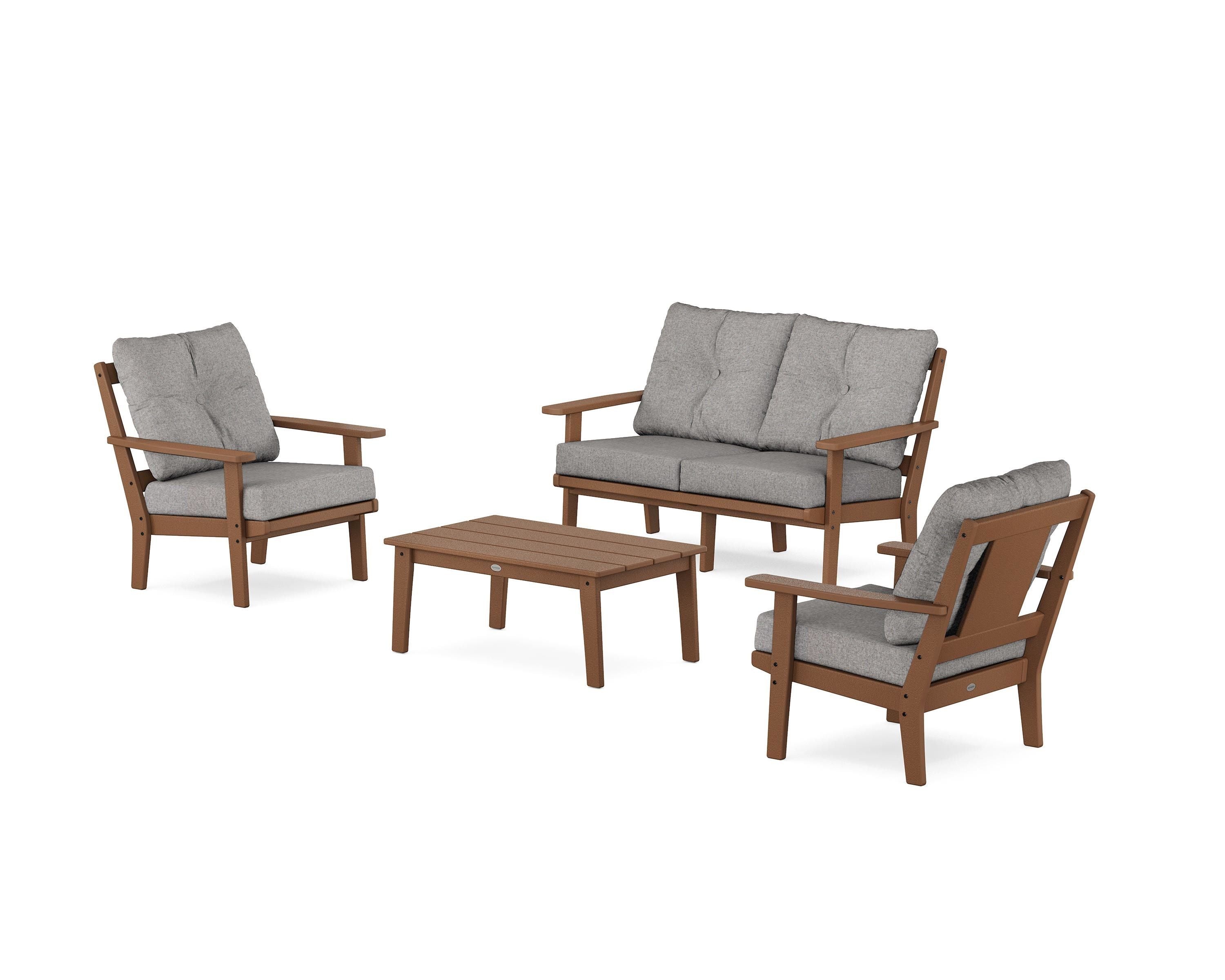 POLYWOOD Prairie 4-Piece Deep Seating Set with Loveseat in Teak / Grey Mist