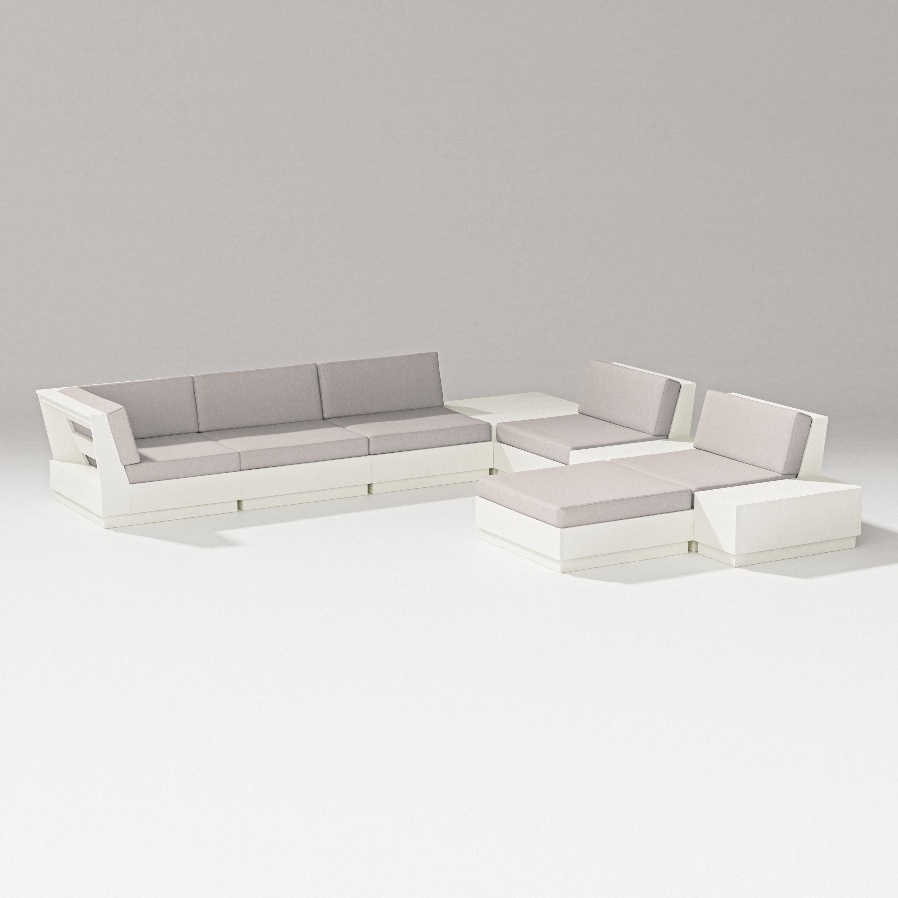 PW Designer Series Elevate 9-Piece Conversation Sectional in Vintage White / Dune Burlap