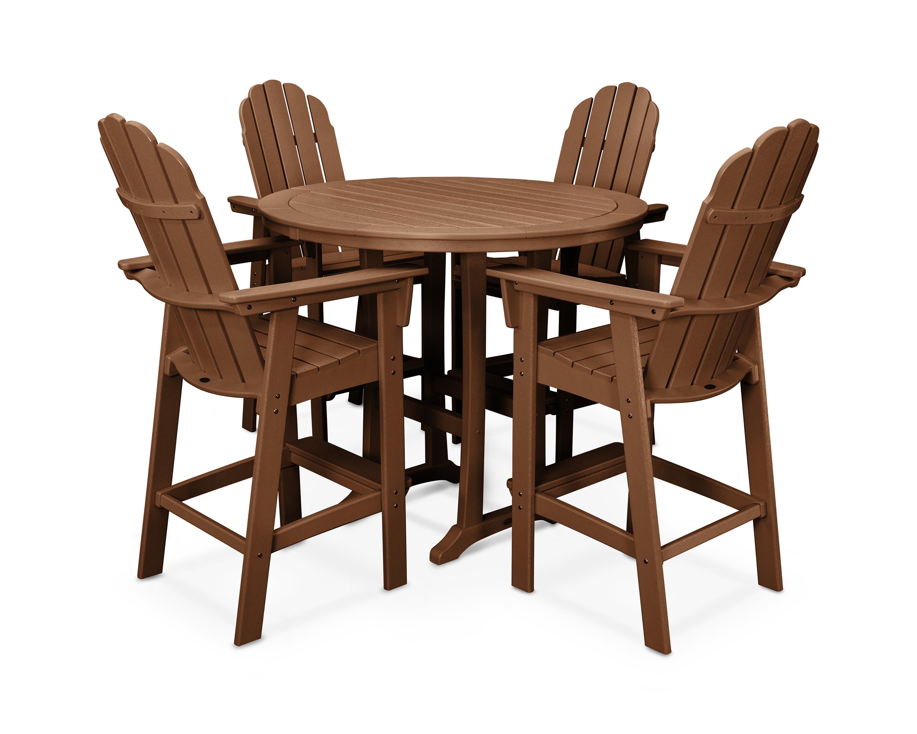 POLYWOOD® Vineyard Curveback Adirondack 5-Piece Nautical Trestle Bar Set in Teak