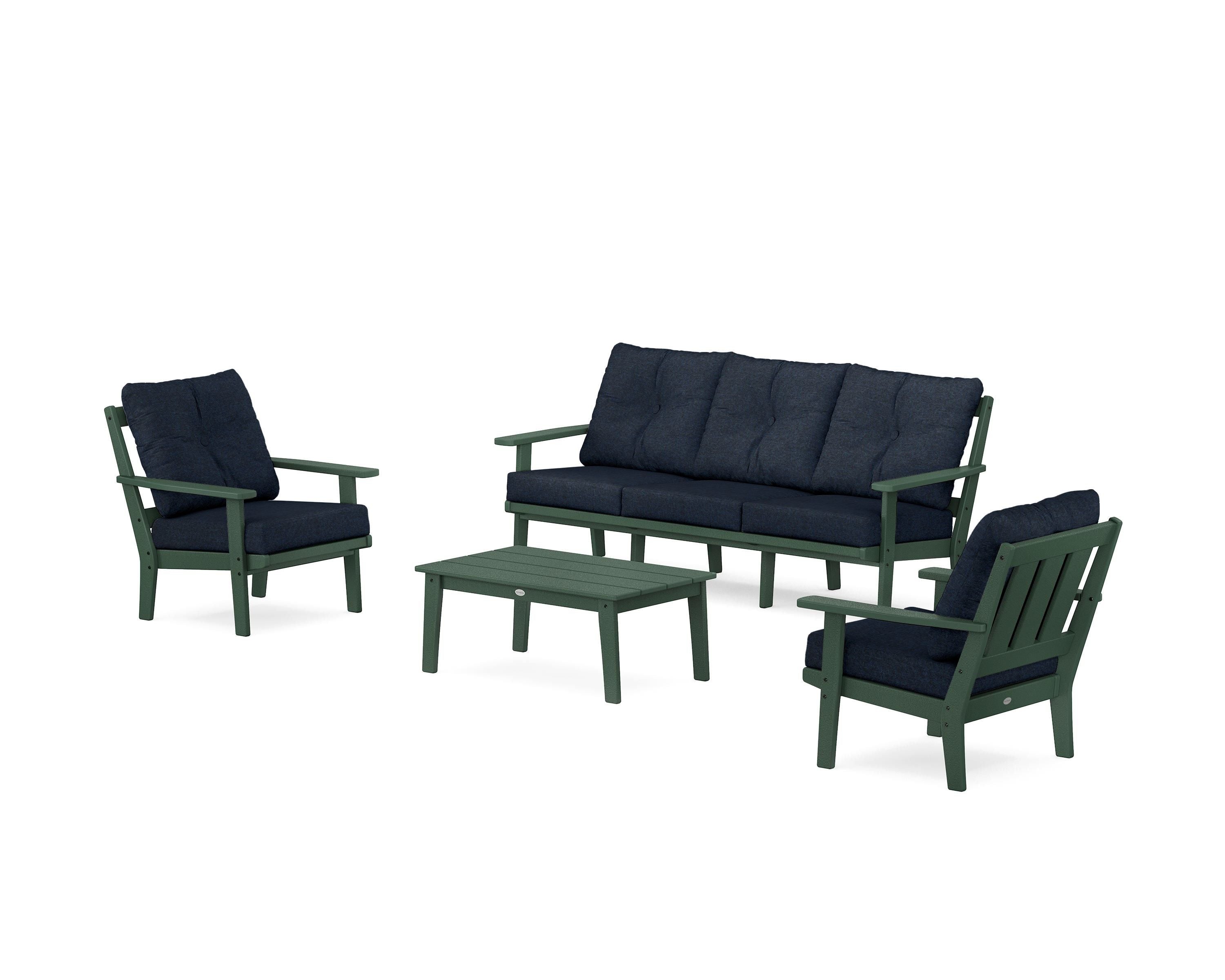 POLYWOOD Oxford 4-Piece Deep Seating Set with Sofa in Green / Marine Indigo