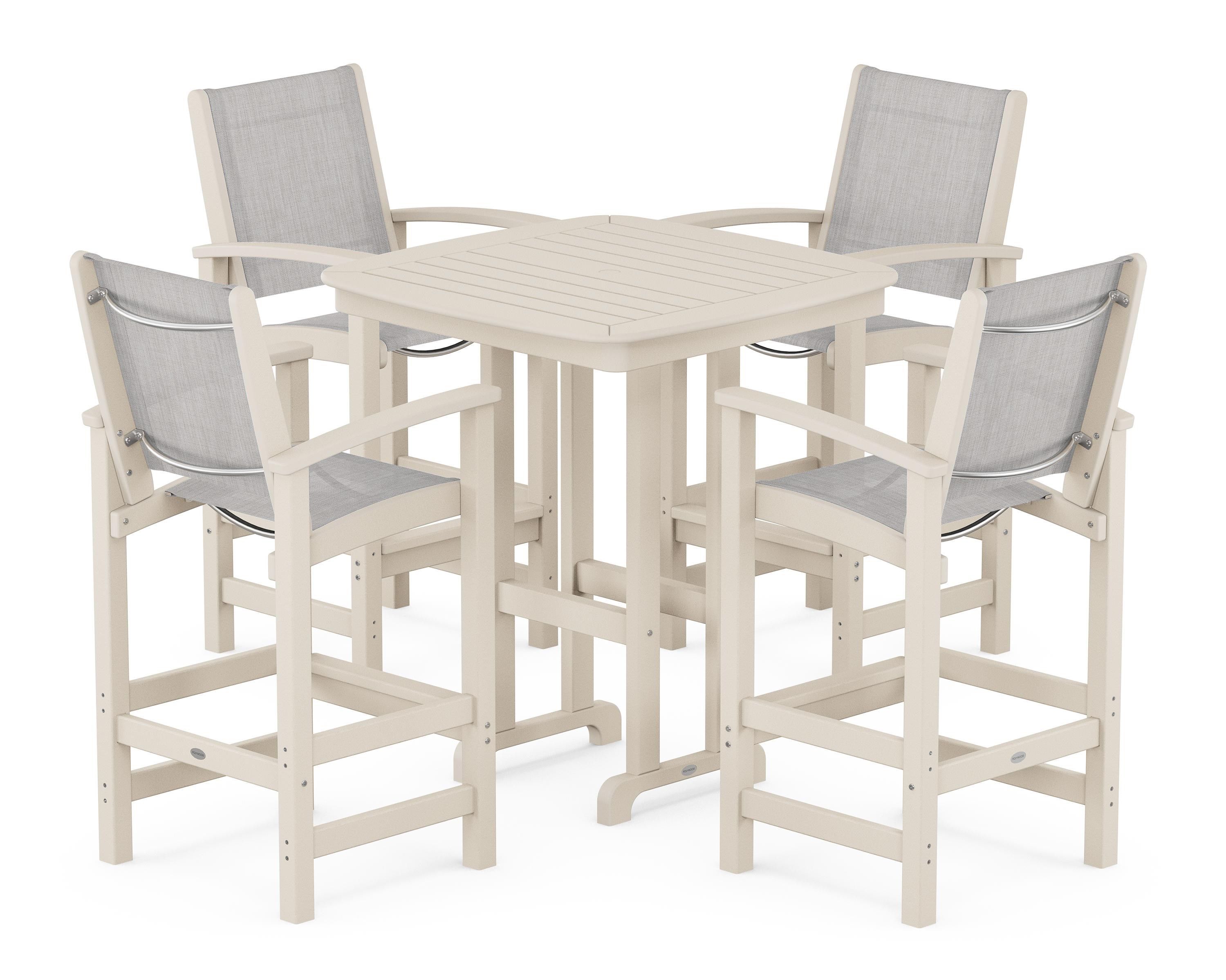 POLYWOOD Coastal 5-Piece Bar Set in Sand / Parchment Sling