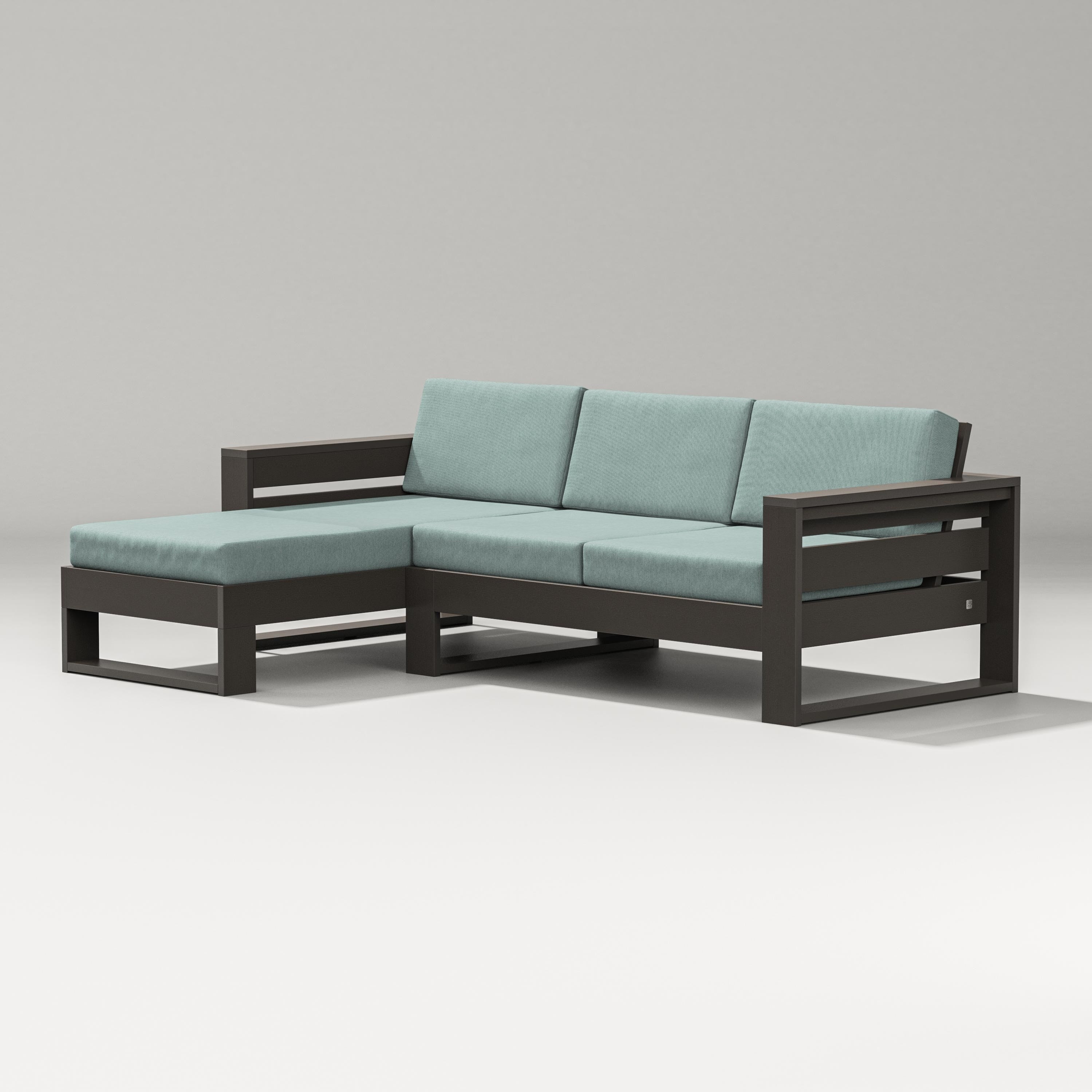 PW Designer Series Latitude Left Chaise Sectional in Vintage Coffee / Glacier Spa