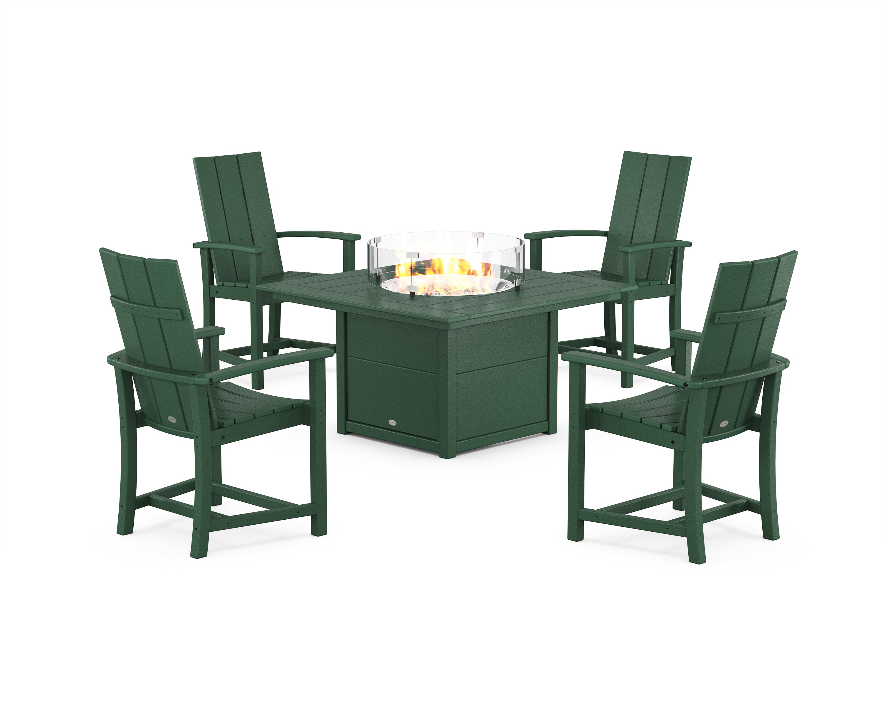 POLYWOOD Modern 4-Piece Upright Adirondack Conversation Set with Fire Pit Table in Green