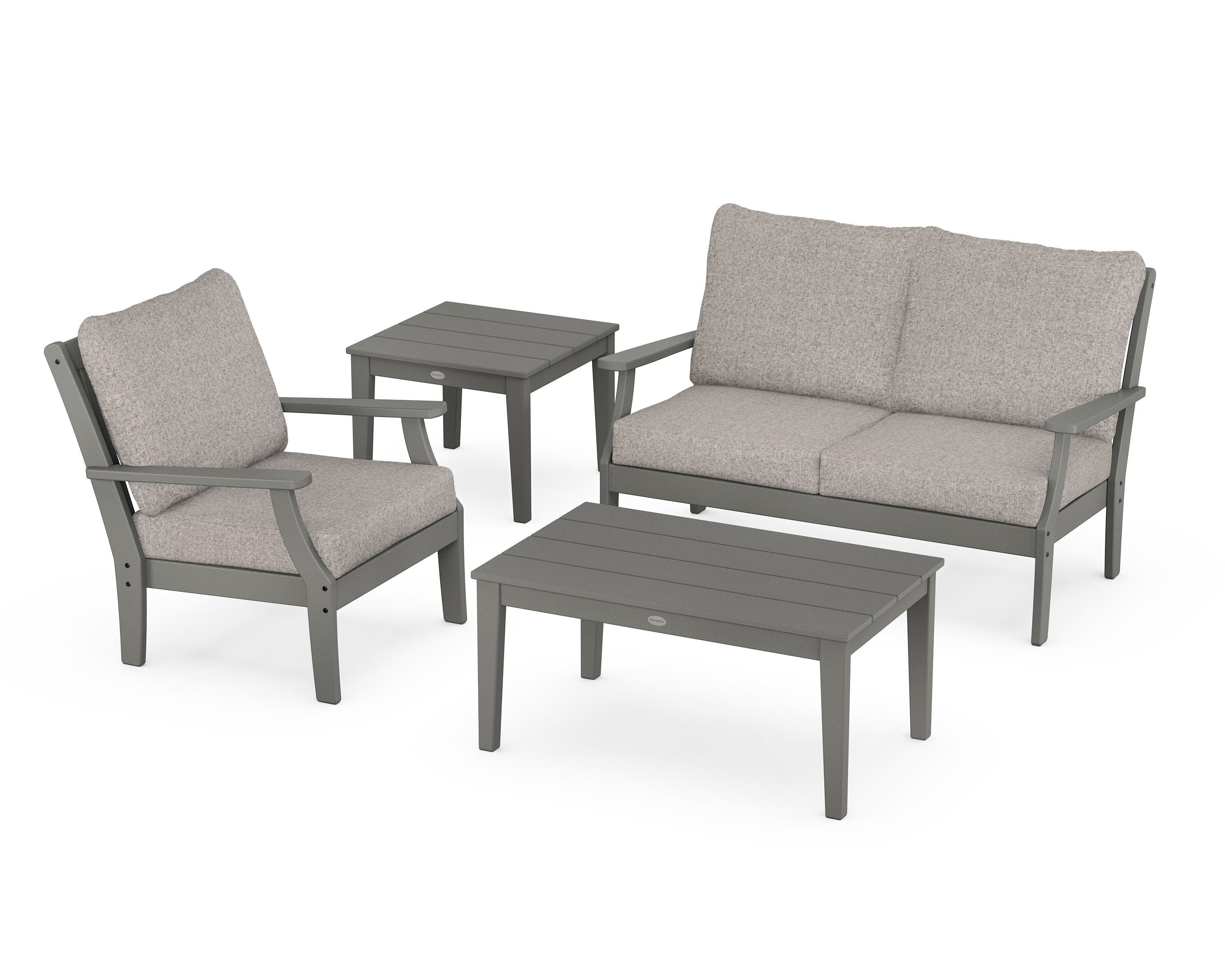 POLYWOOD Braxton 4-Piece Deep Seating Set in Slate Grey / Weathered Tweed
