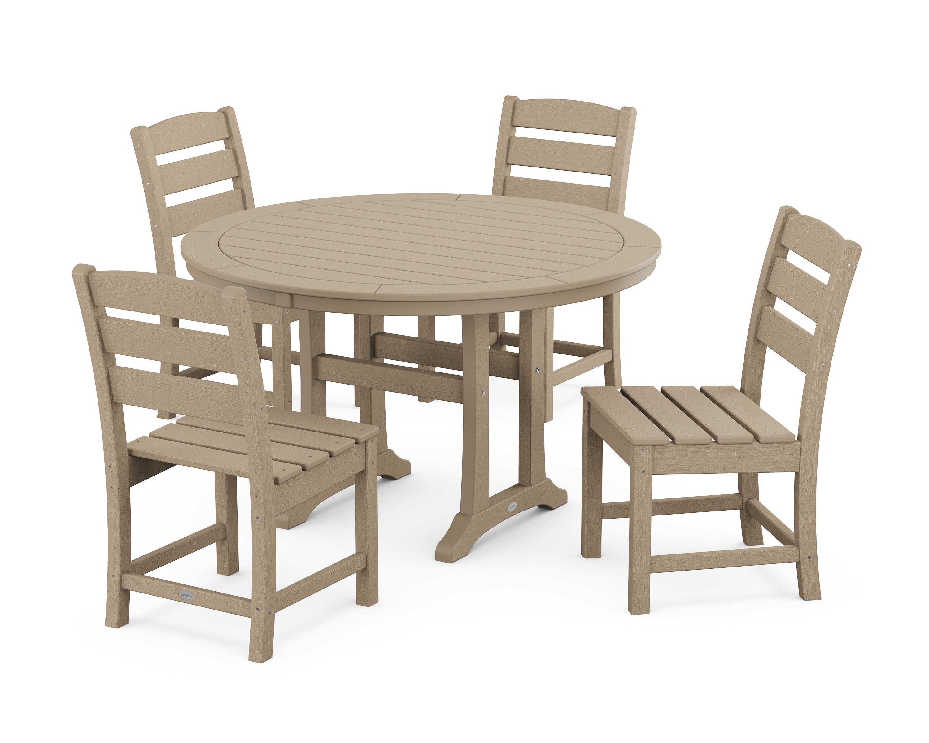 POLYWOOD® Lakeside Side Chair 5-Piece Round Dining Set With Trestle Legs in Vintage Sahara