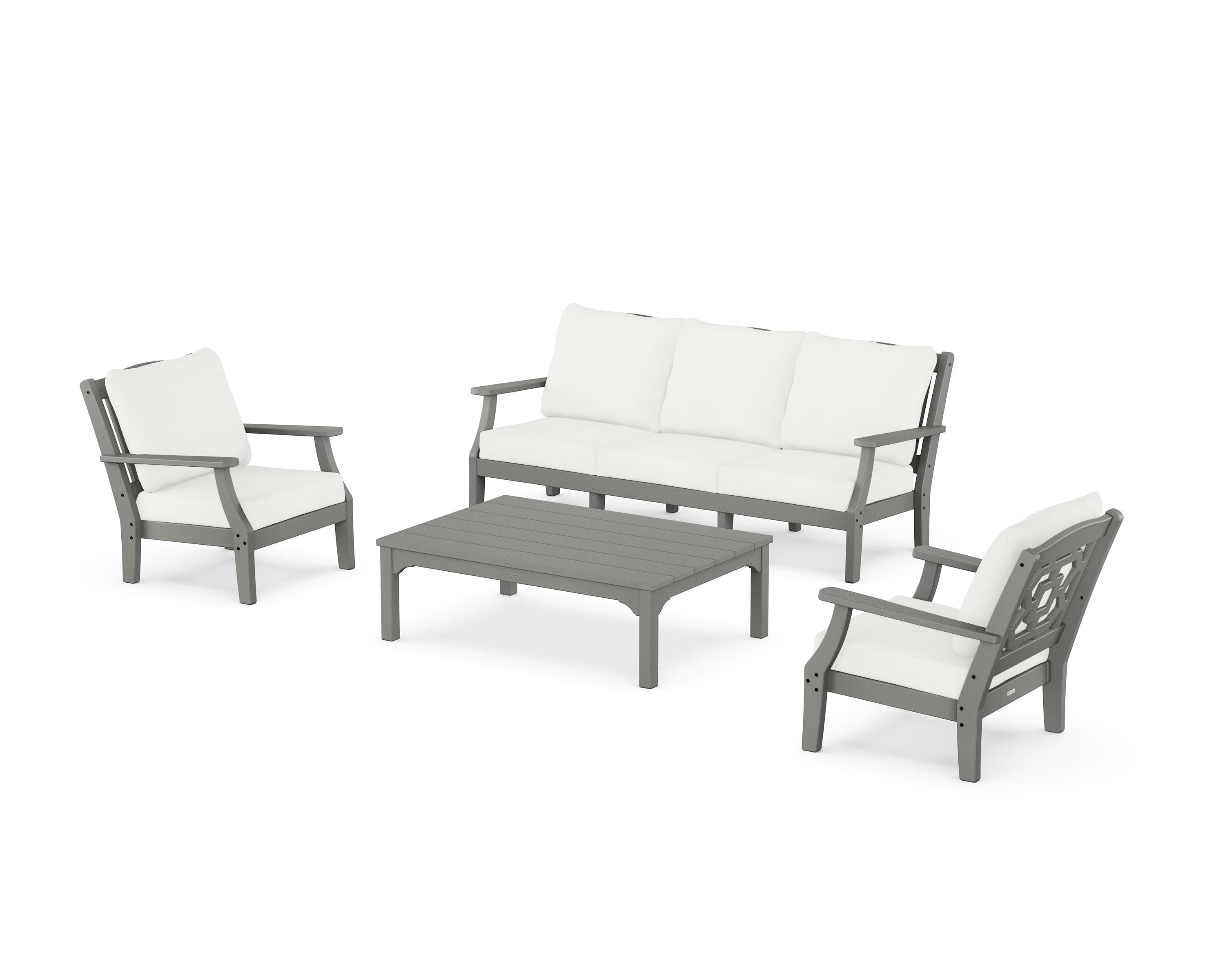 Martha Stewart by POLYWOOD Chinoiserie 4-Piece Deep Seating Set with Sofa in Slate Grey / Natural Linen