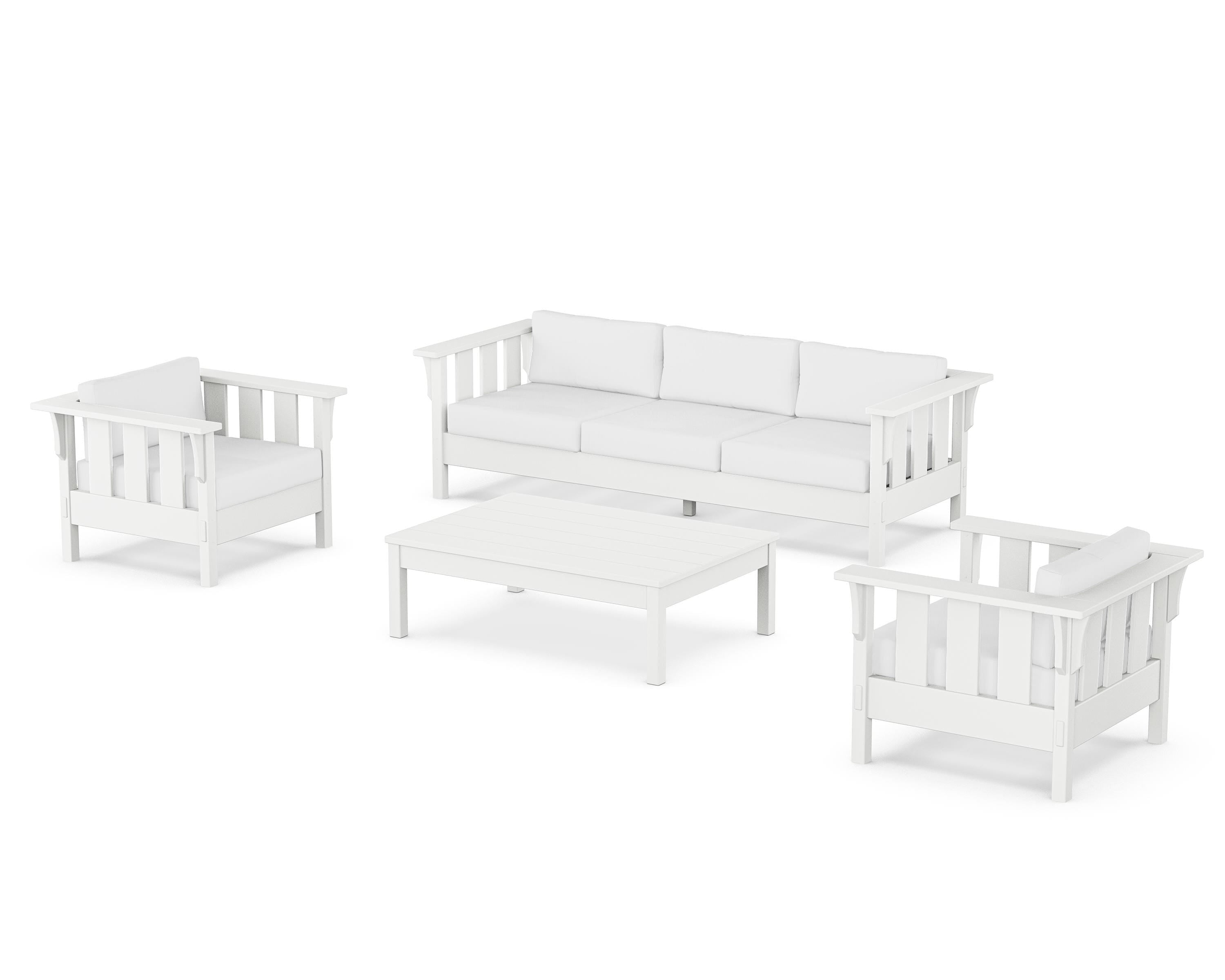 Martha Stewart by POLYWOOD Acadia 4-Piece Deep Seating Set with Sofa in White / Natural