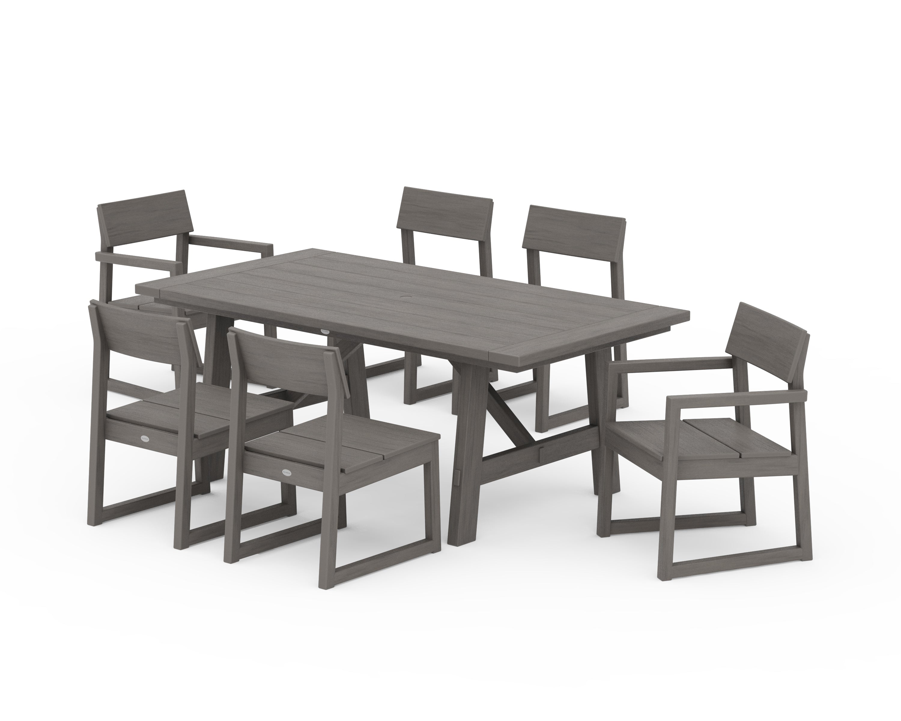 POLYWOOD EDGE 7-Piece Rustic Farmhouse Dining Set in Driftwood