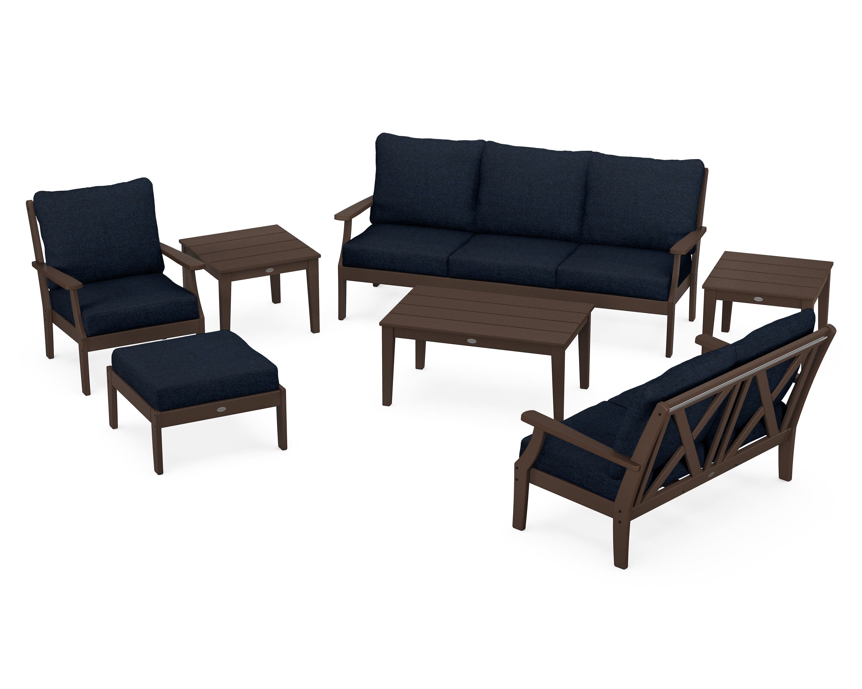 POLYWOOD Braxton 7-Piece Deep Seating Set in Mahogany / Marine Indigo