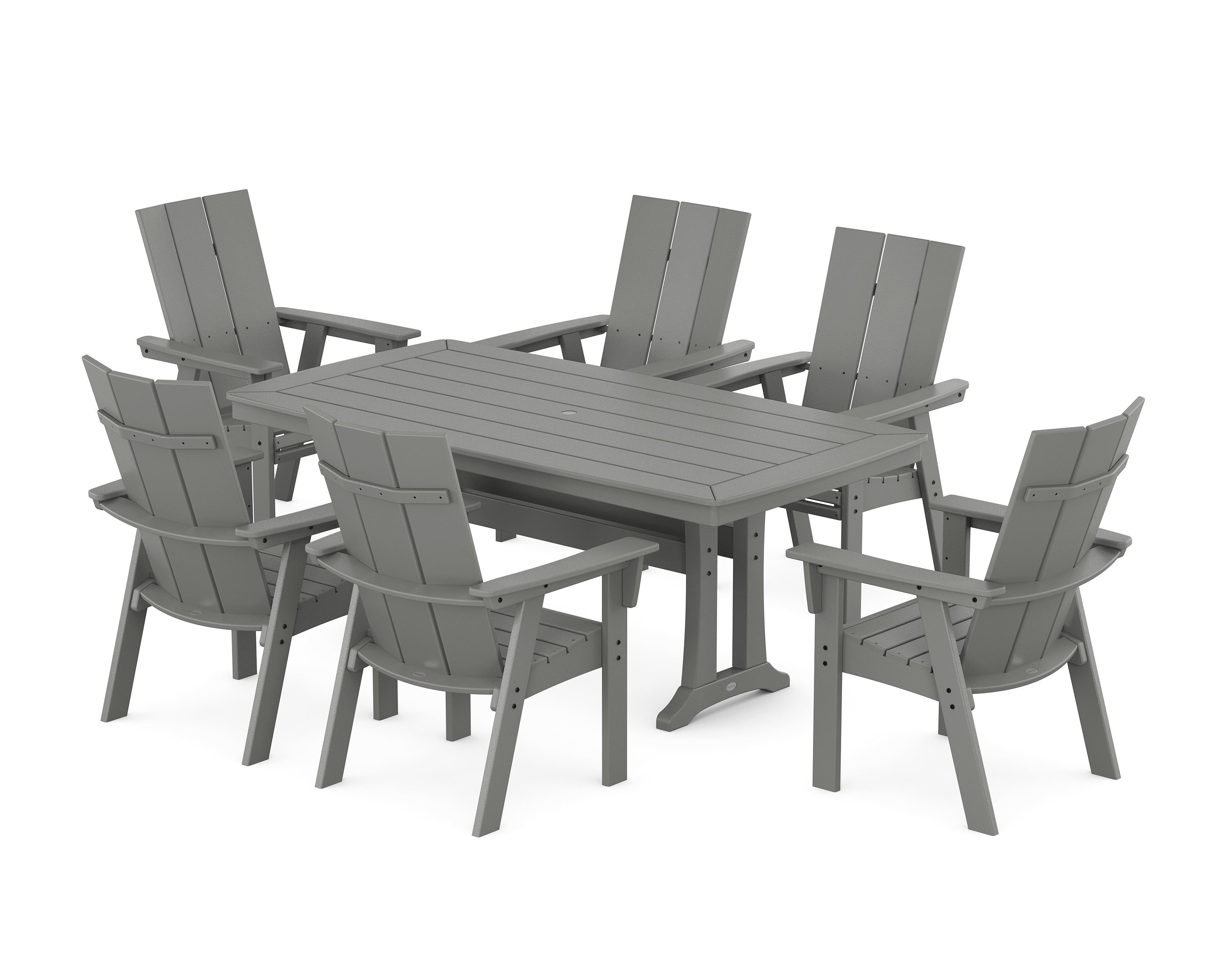 POLYWOOD Modern Curveback Adirondack 7-Piece Dining Set with Trestle Legs in Slate Grey