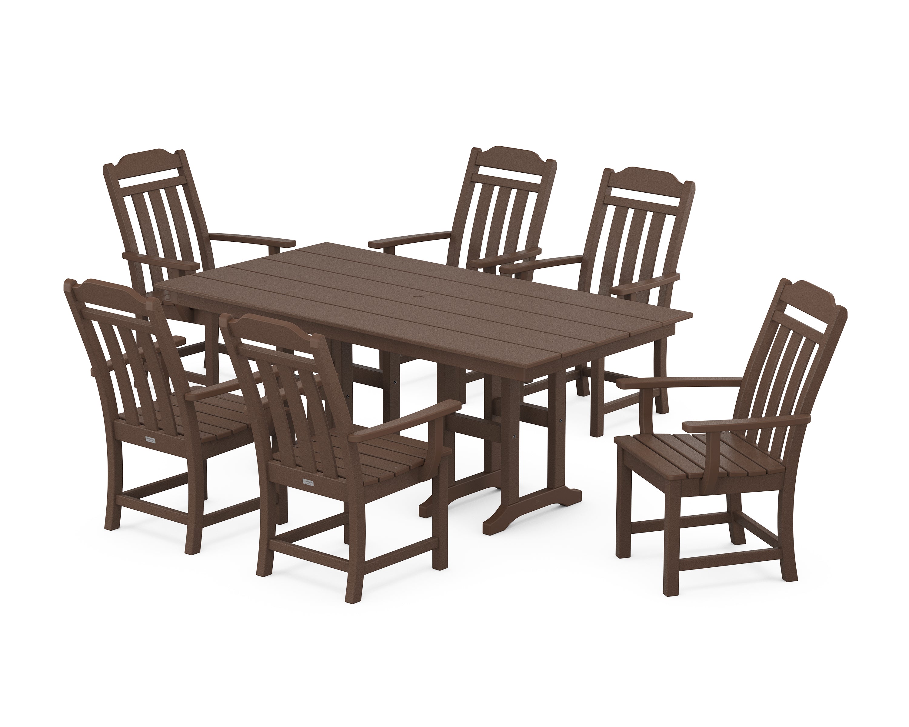 Polywood Country Living Arm Chair 7-Piece Farmhouse Dining Set in Mahogany