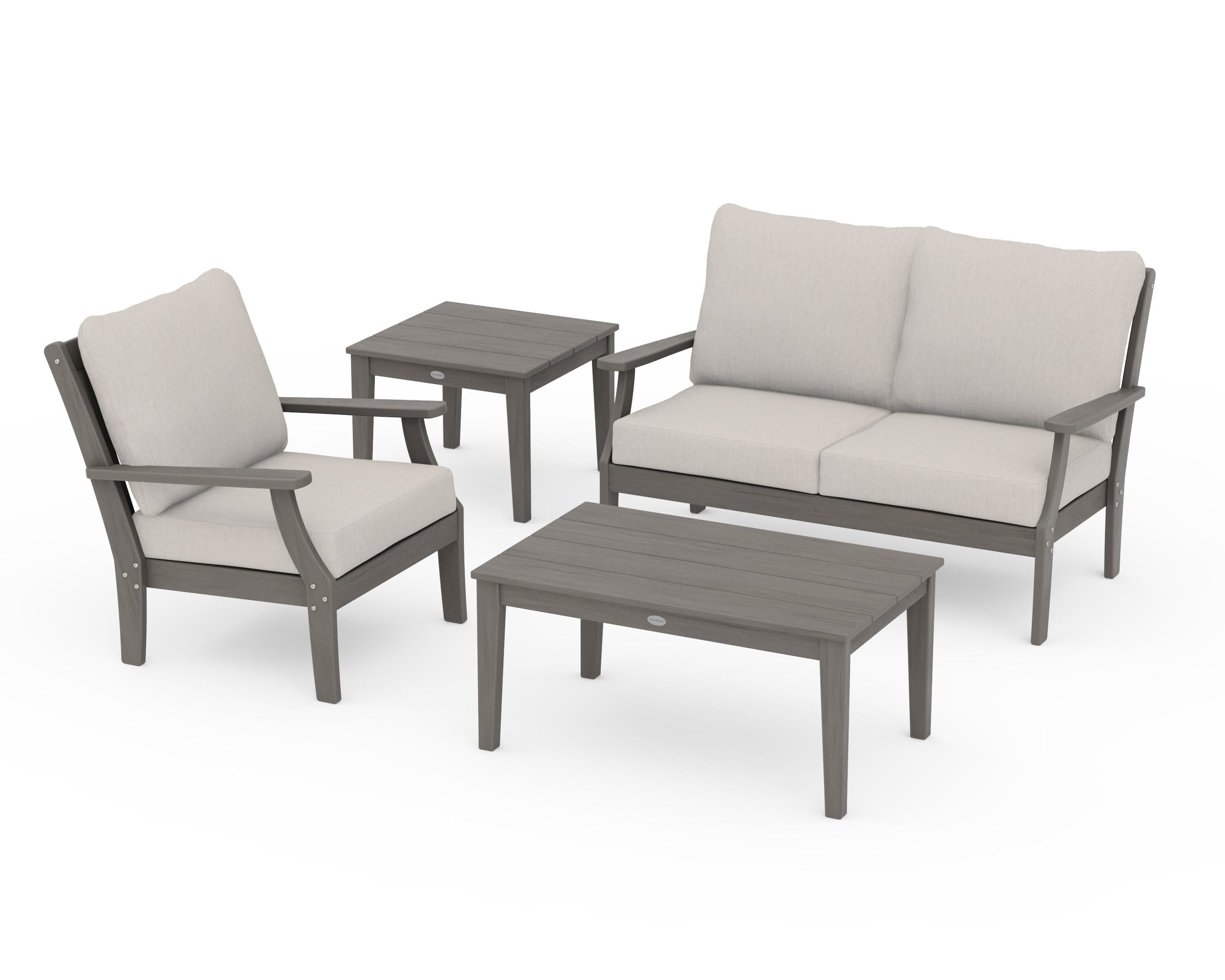 POLYWOOD Braxton 4-Piece Deep Seating Set in Driftwood / Cast Ash