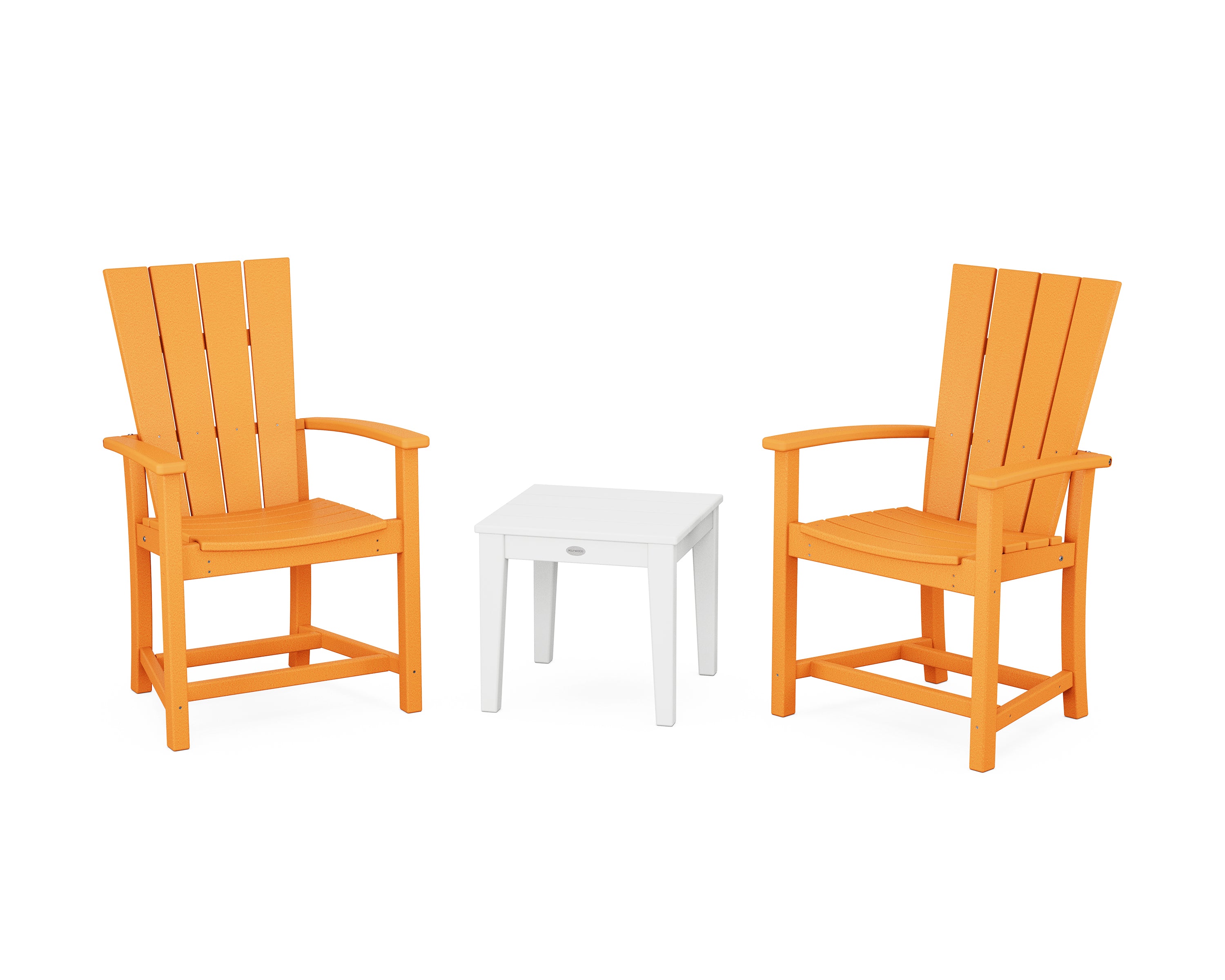 POLYWOOD Quattro 3-Piece Upright Adirondack Chair Set in Tangerine / White