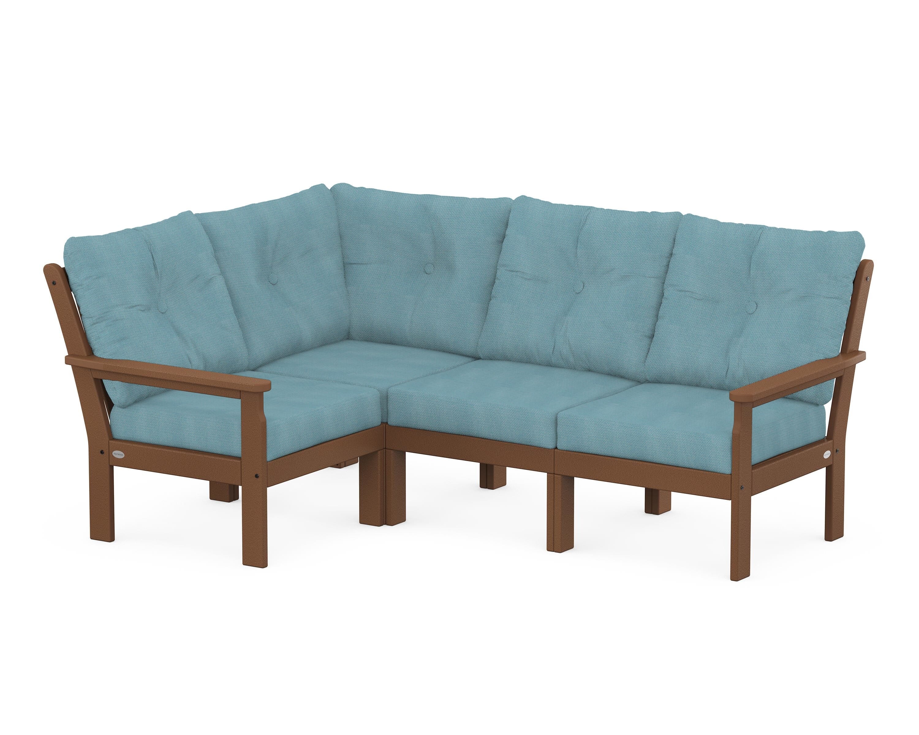 POLYWOOD Vineyard 4-Piece Sectional in Teak / Lattice Sky Blue