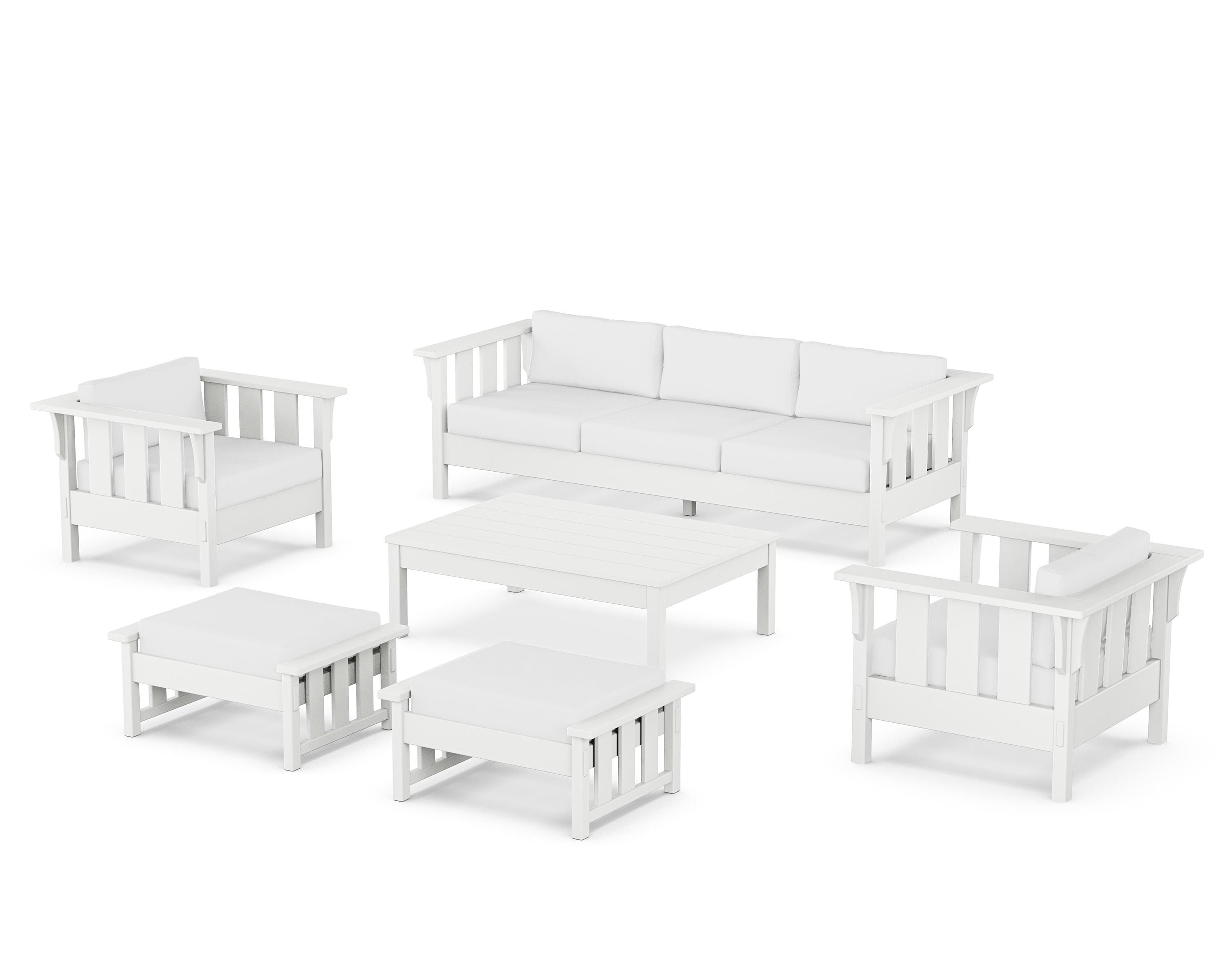 Martha Stewart by POLYWOOD Acadia 6-Piece Lounge Sofa Set in White / Natural