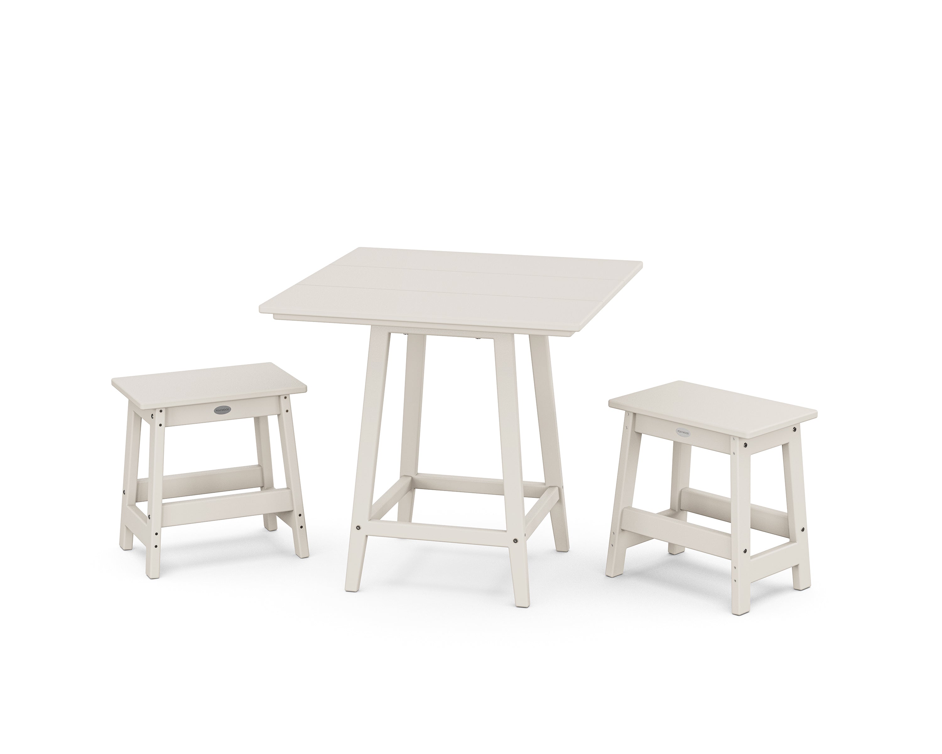 POLYWOOD Modern Studio Stool 3-Piece Square Bistro Set in Sand