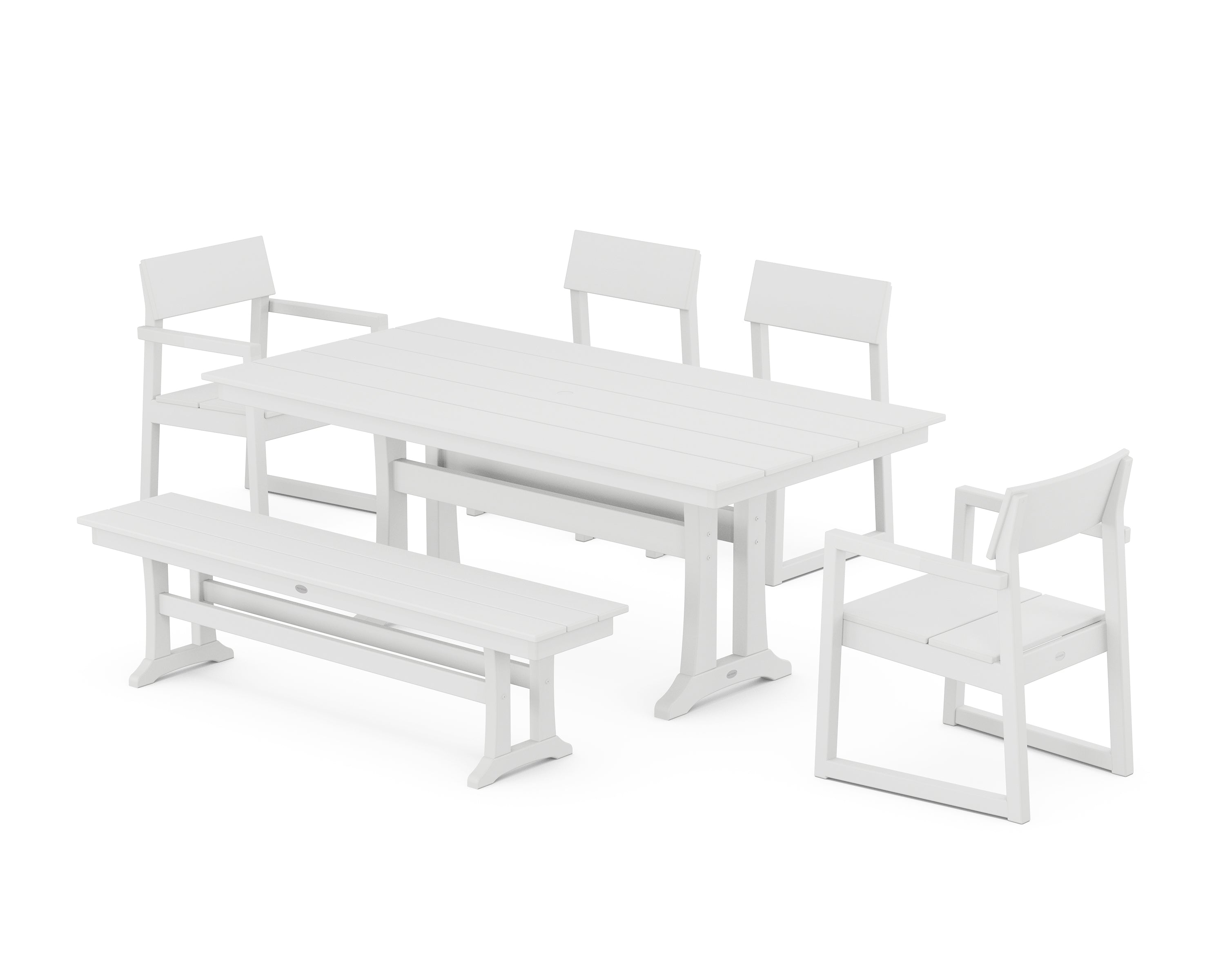 POLYWOOD EDGE 6-Piece Farmhouse Dining Set With Trestle Legs in White