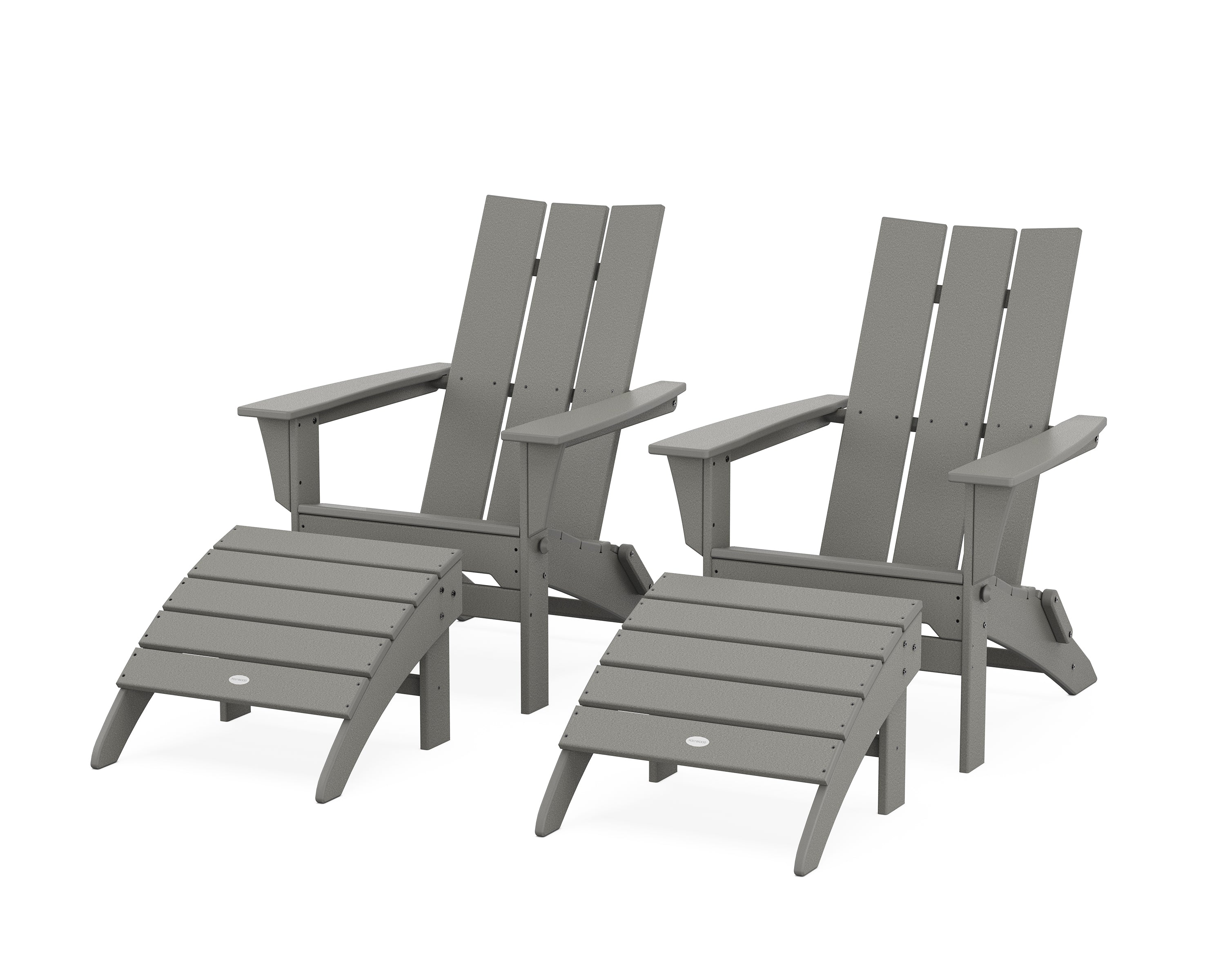 POLYWOOD Modern Folding Adirondack Chair 4-Piece Set with Ottomans in Slate Grey