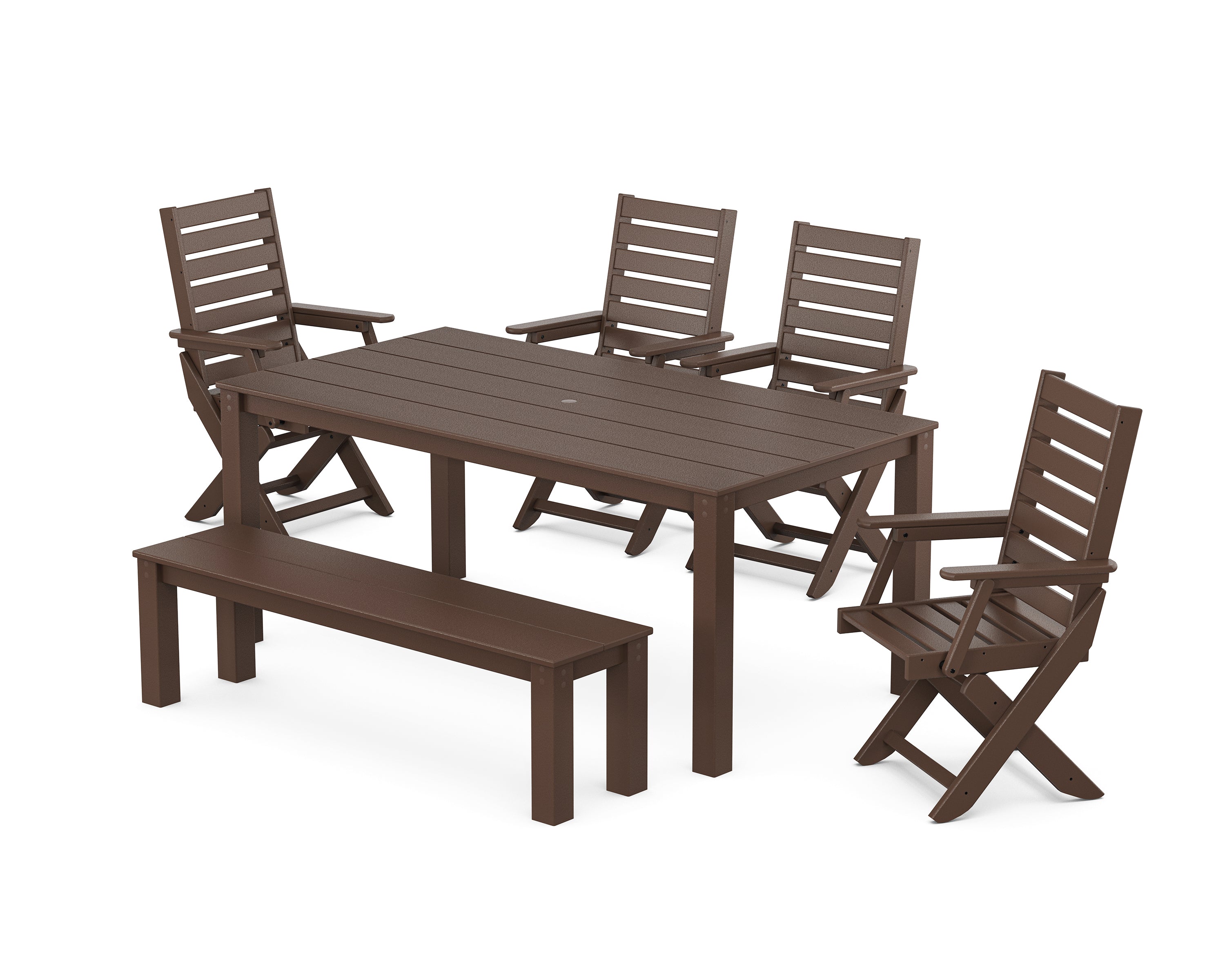 POLYWOOD Captain Folding Chair 6-Piece Parsons Dining Set with Bench in Mahogany