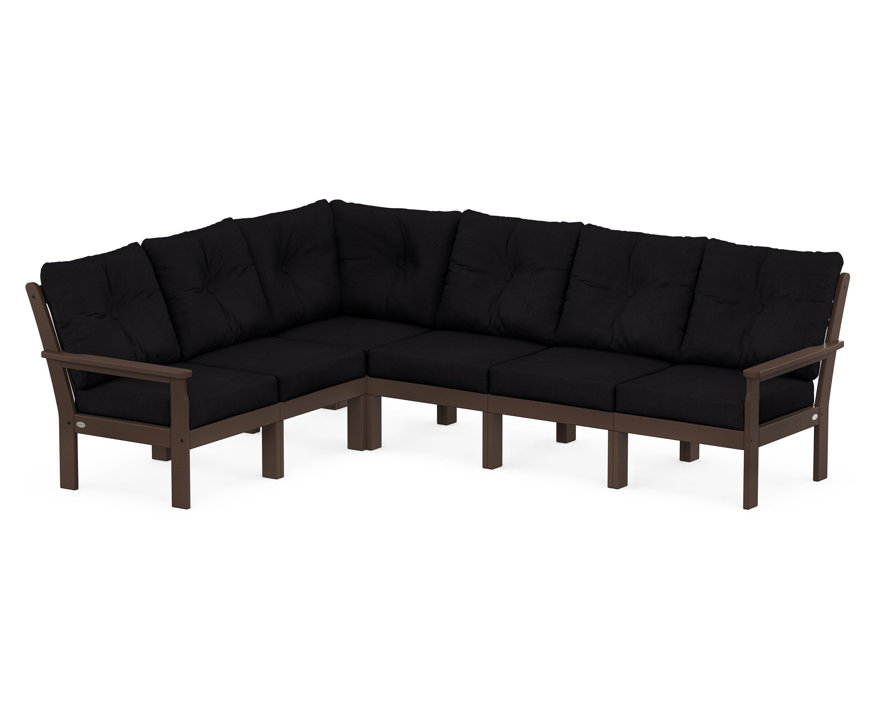 POLYWOOD Vineyard 6-Piece Sectional in Mahogany / Midnight Linen