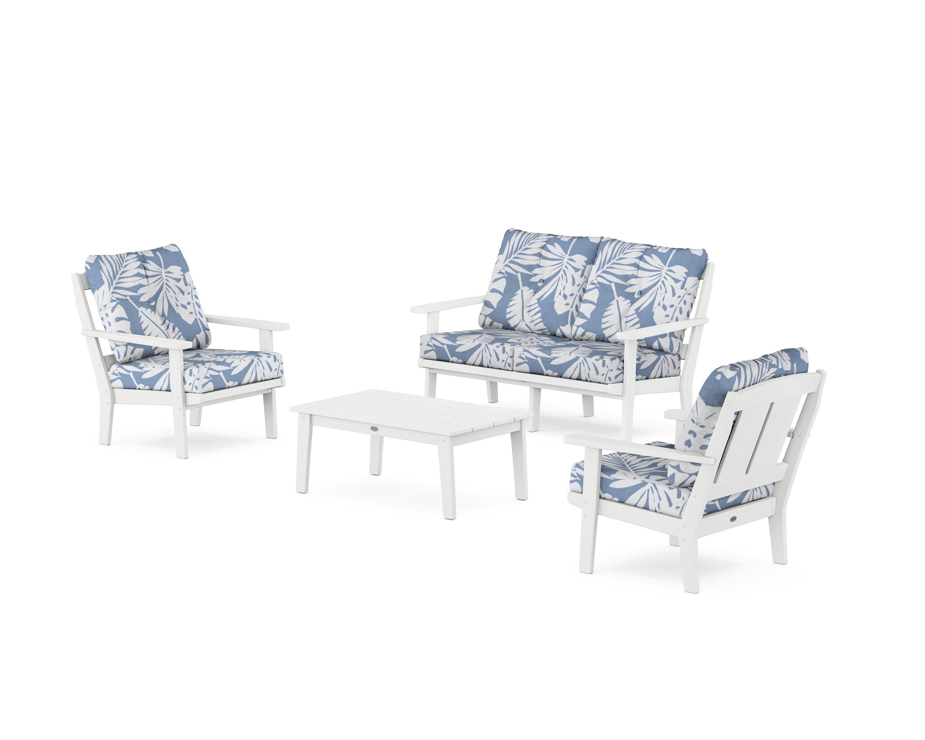 POLYWOOD Mission 4-Piece Deep Seating Set with Loveseat in White / Leaf Sky Blue