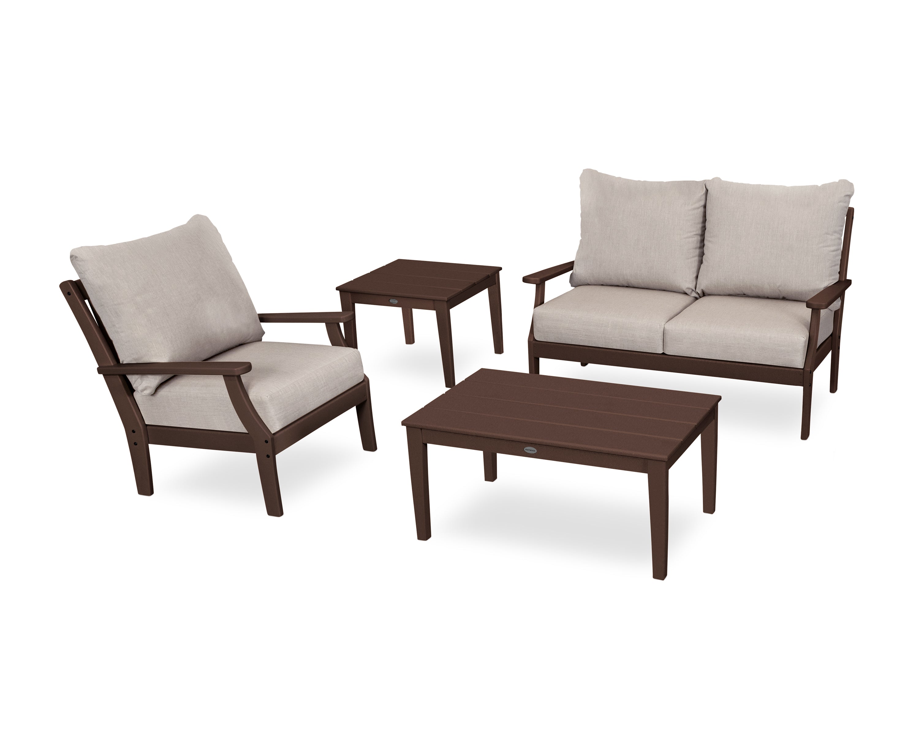 POLYWOOD Braxton 4-Piece Deep Seating Set in Mahogany / Cast Ash