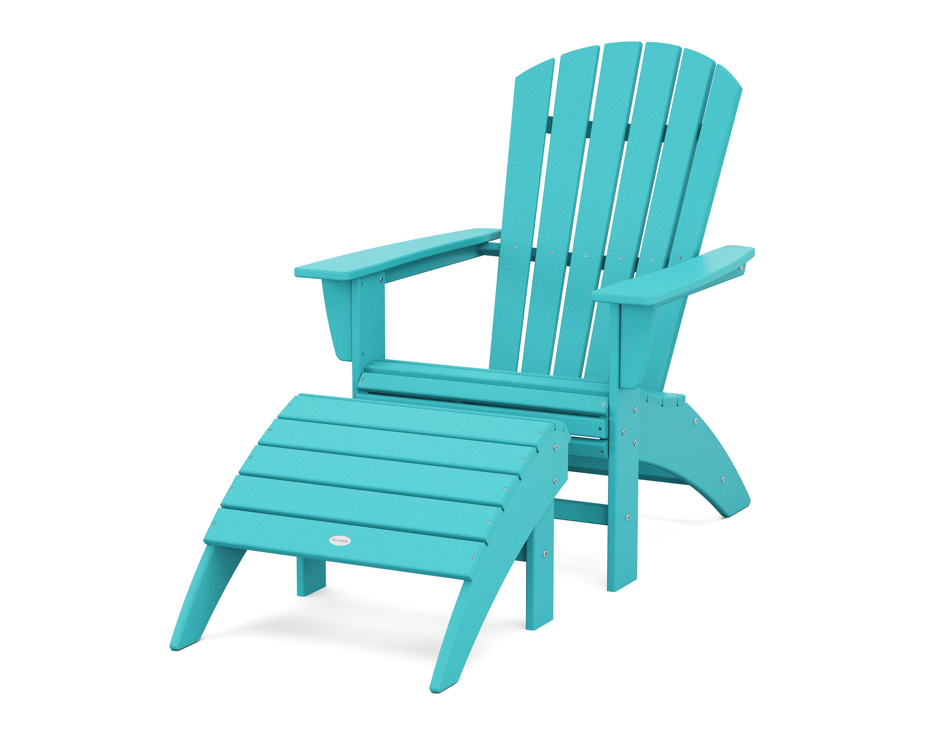 POLYWOOD® Nautical Curveback Adirondack Chair 2-Piece Set with Ottoman in Aruba