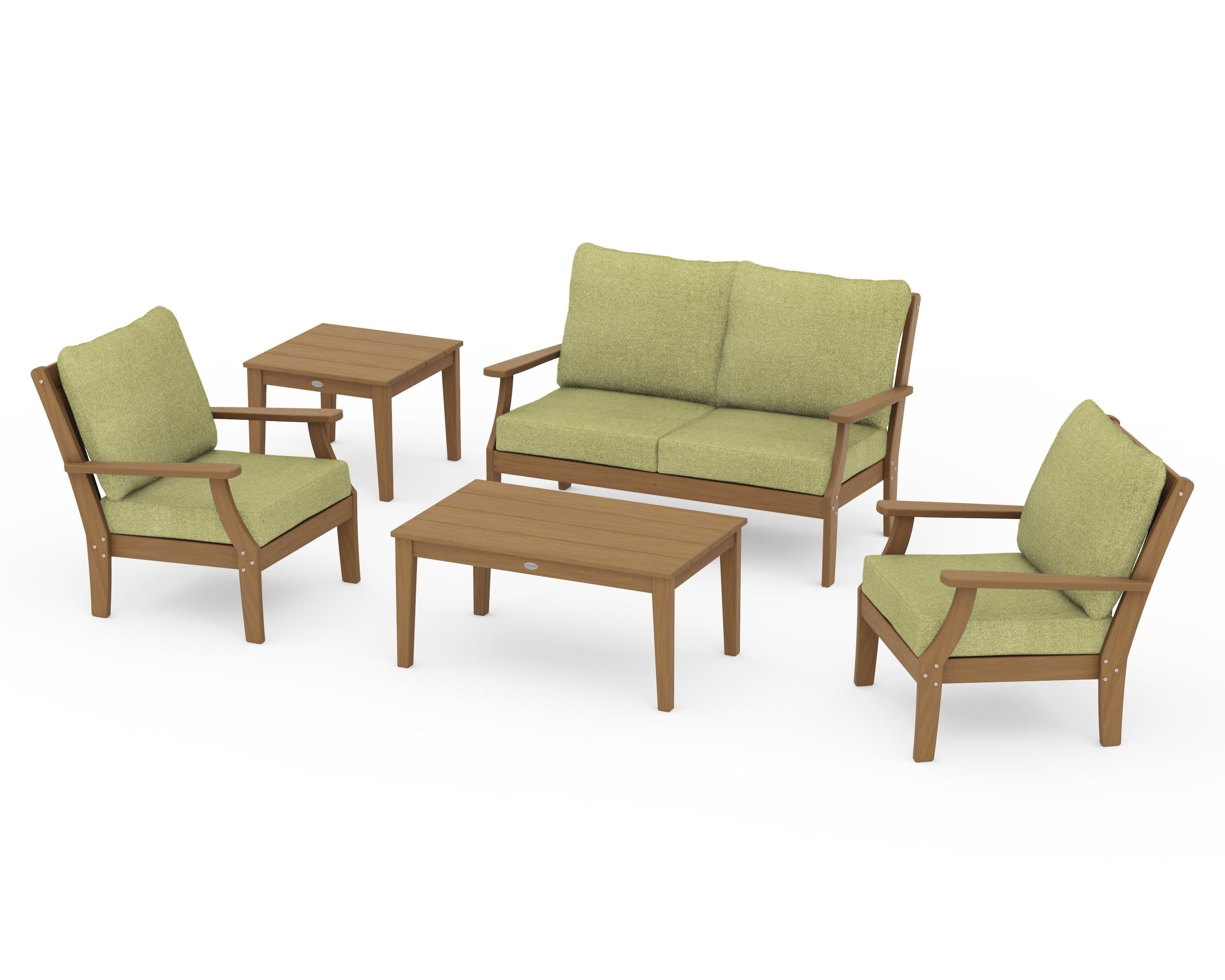POLYWOOD Braxton 5-Piece Deep Seating Set in Natural / Chartreuse Boucle