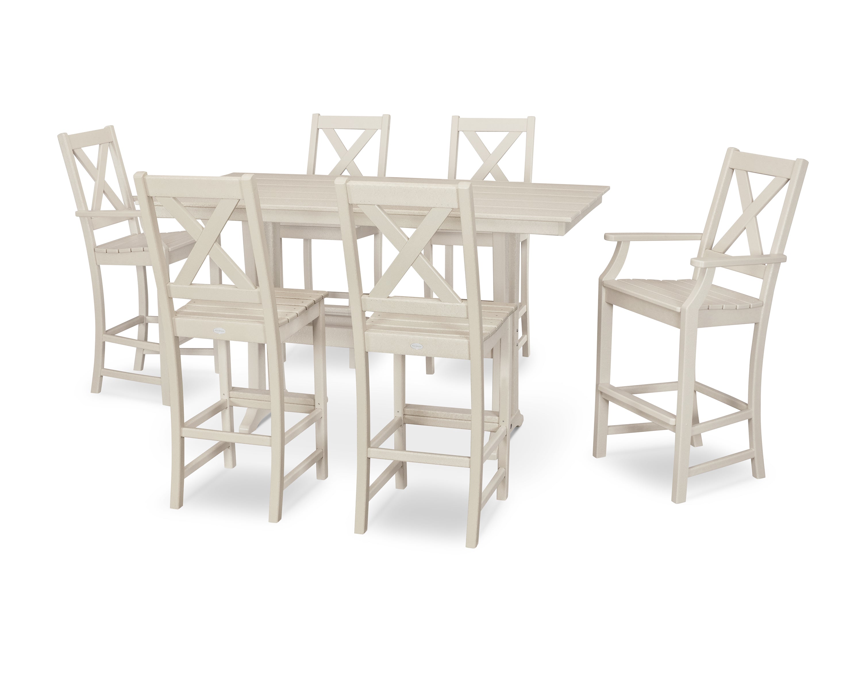 POLYWOOD® Braxton 7-Piece Farmhouse Trestle Bar Set in Sand