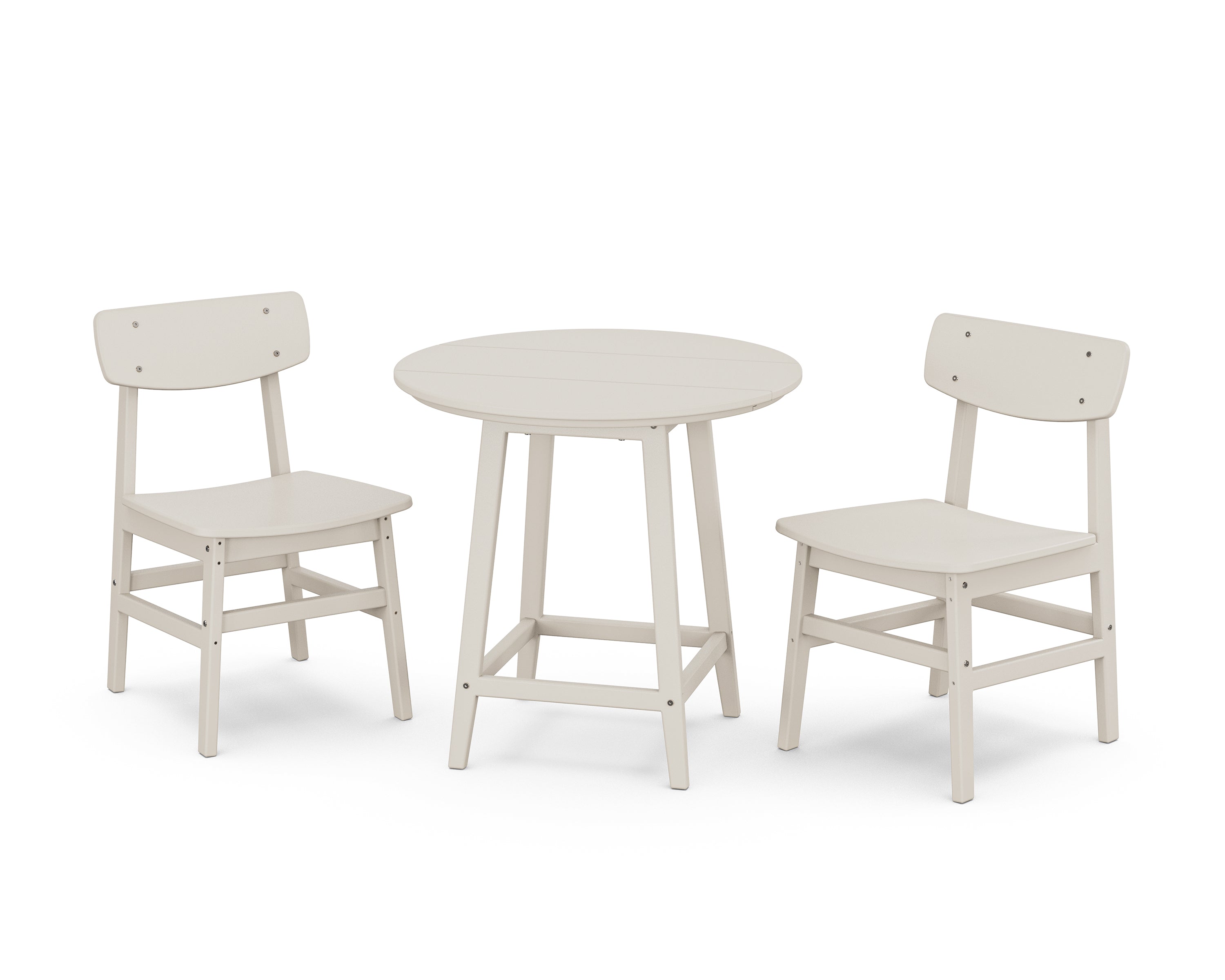 POLYWOOD Modern Studio Urban Chair 3-Piece Round Bistro Dining Set in Sand
