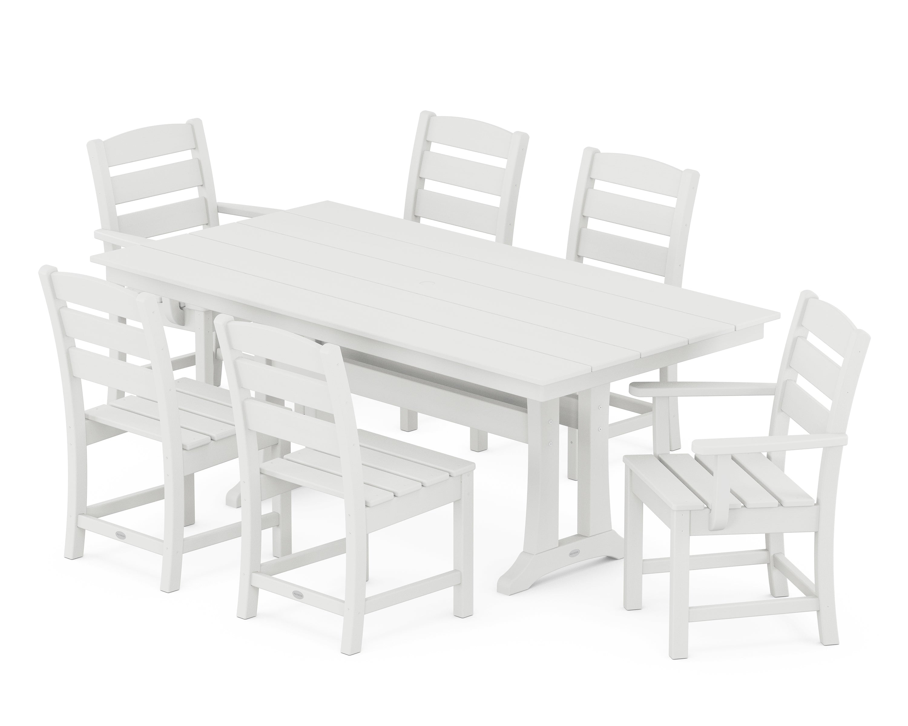 POLYWOOD® Lakeside 7-Piece Farmhouse Dining Set with Trestle Legs in Vintage White