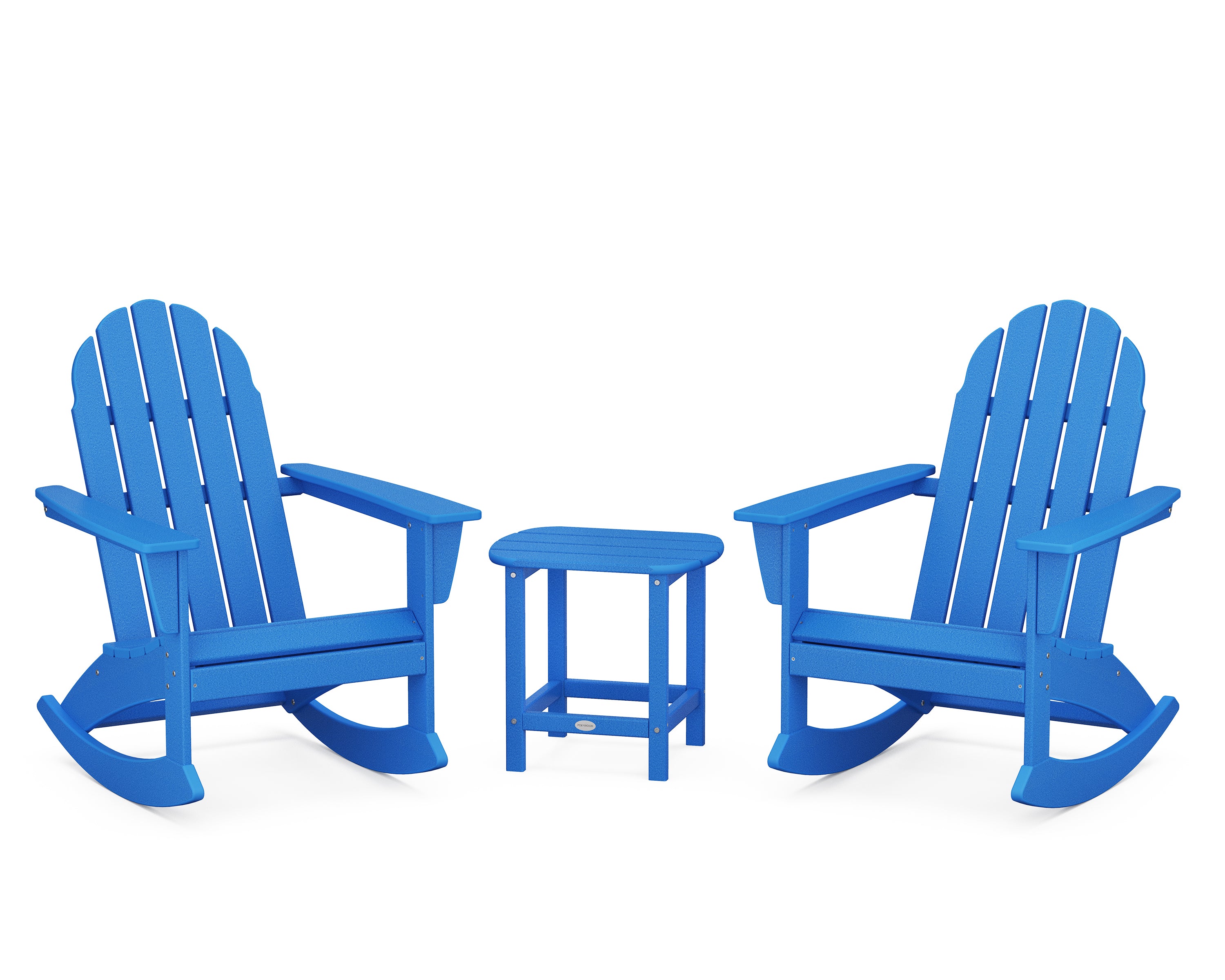 POLYWOOD Vineyard 3-Piece Adirondack Rocking Chair Set with South Beach 18" Side Table in Pacific Blue