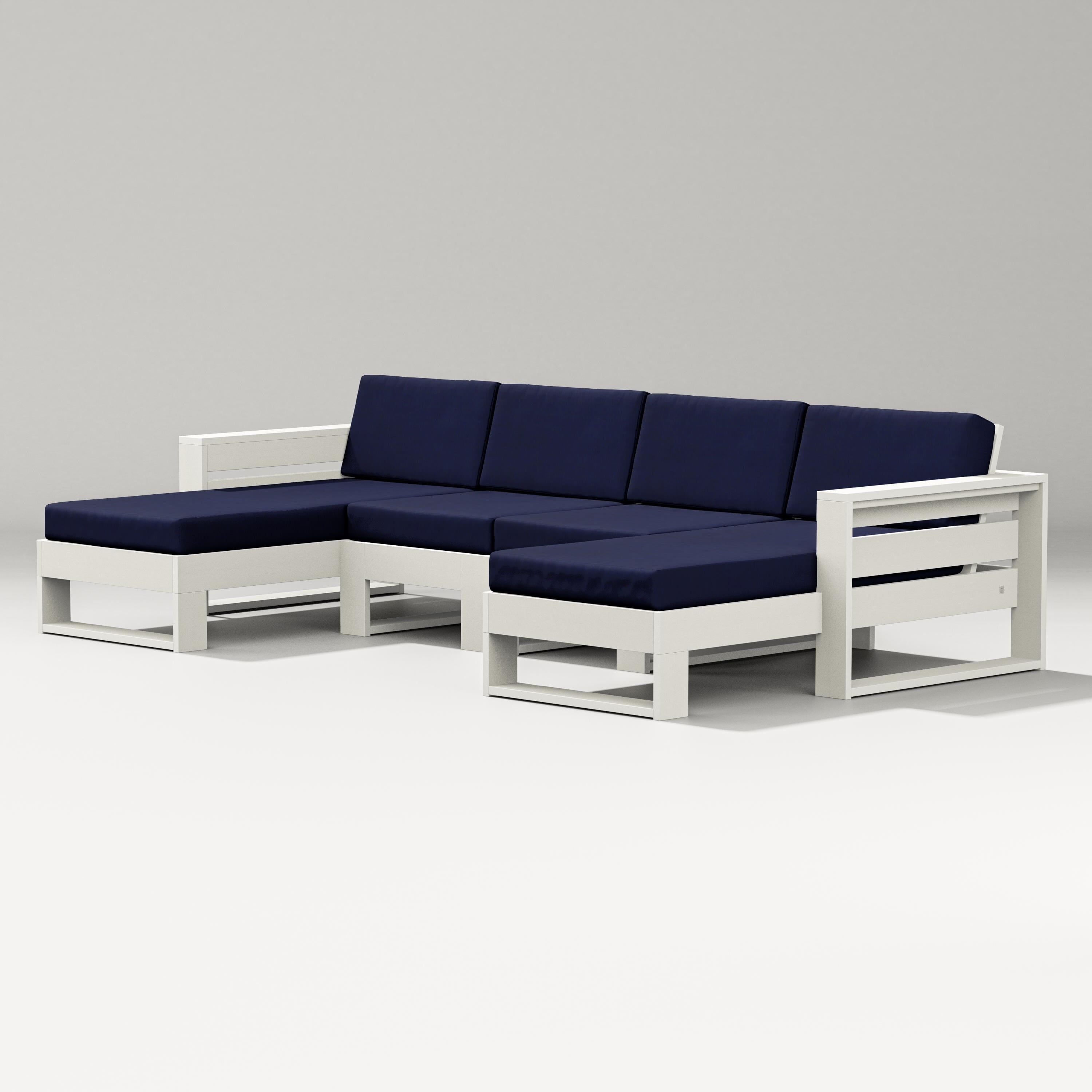 PW Designer Series Latitude Double Chaise Sectional in Vintage White / Navy