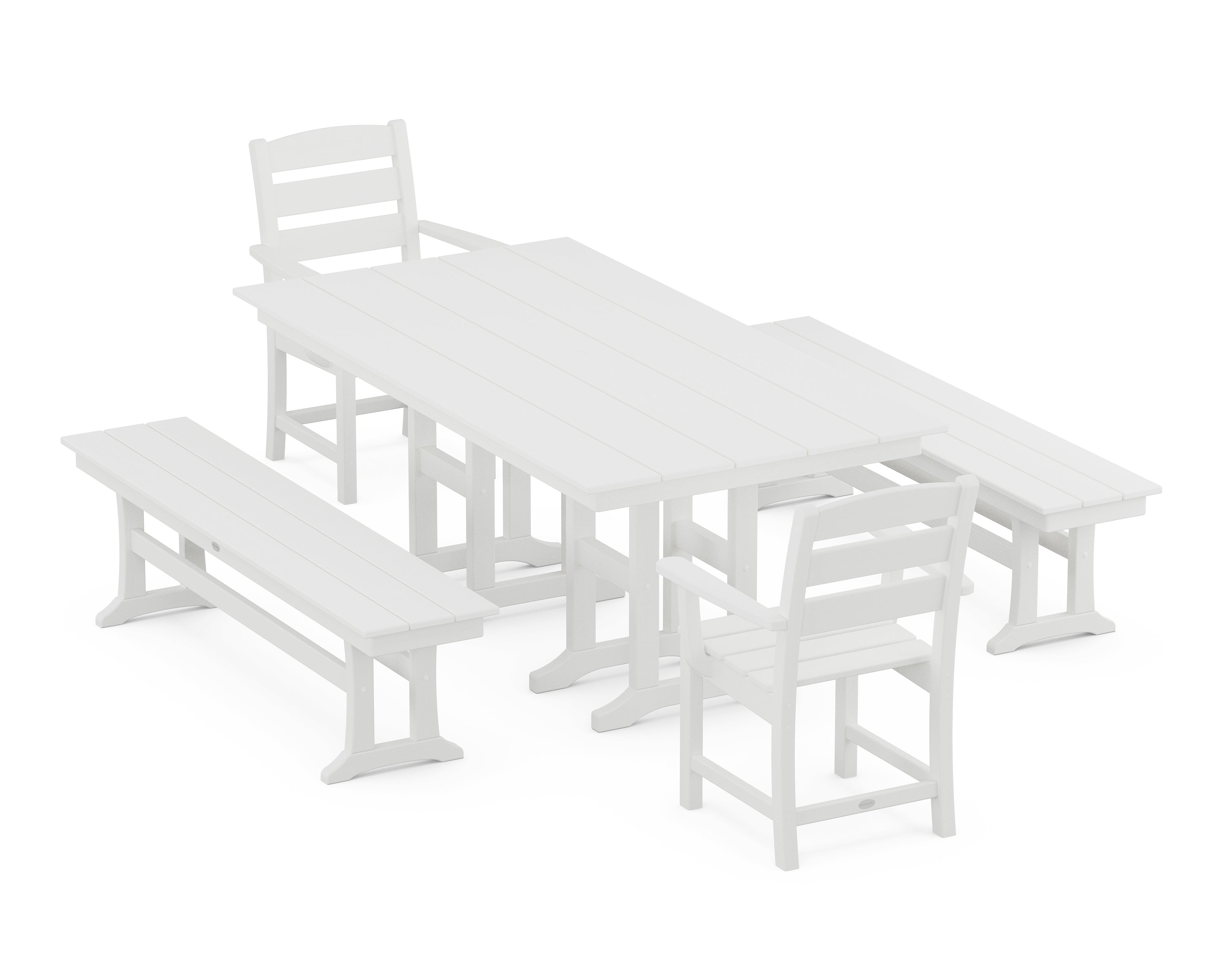 POLYWOOD® Lakeside 5-Piece Farmhouse Dining Set with Benches in Vintage White