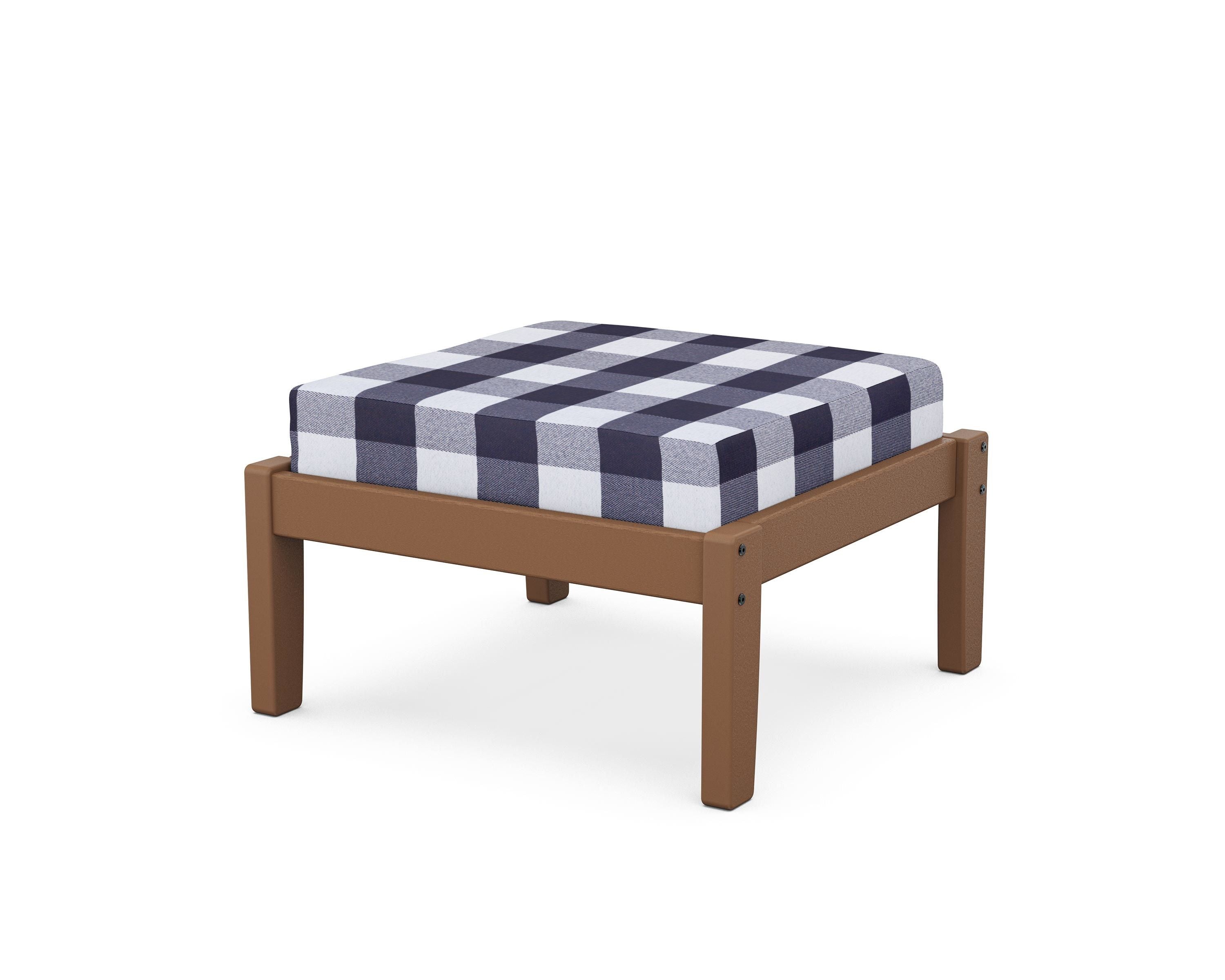 Unbranded Deep Seating Ottoman in Teak / Buffalo Plaid Navy