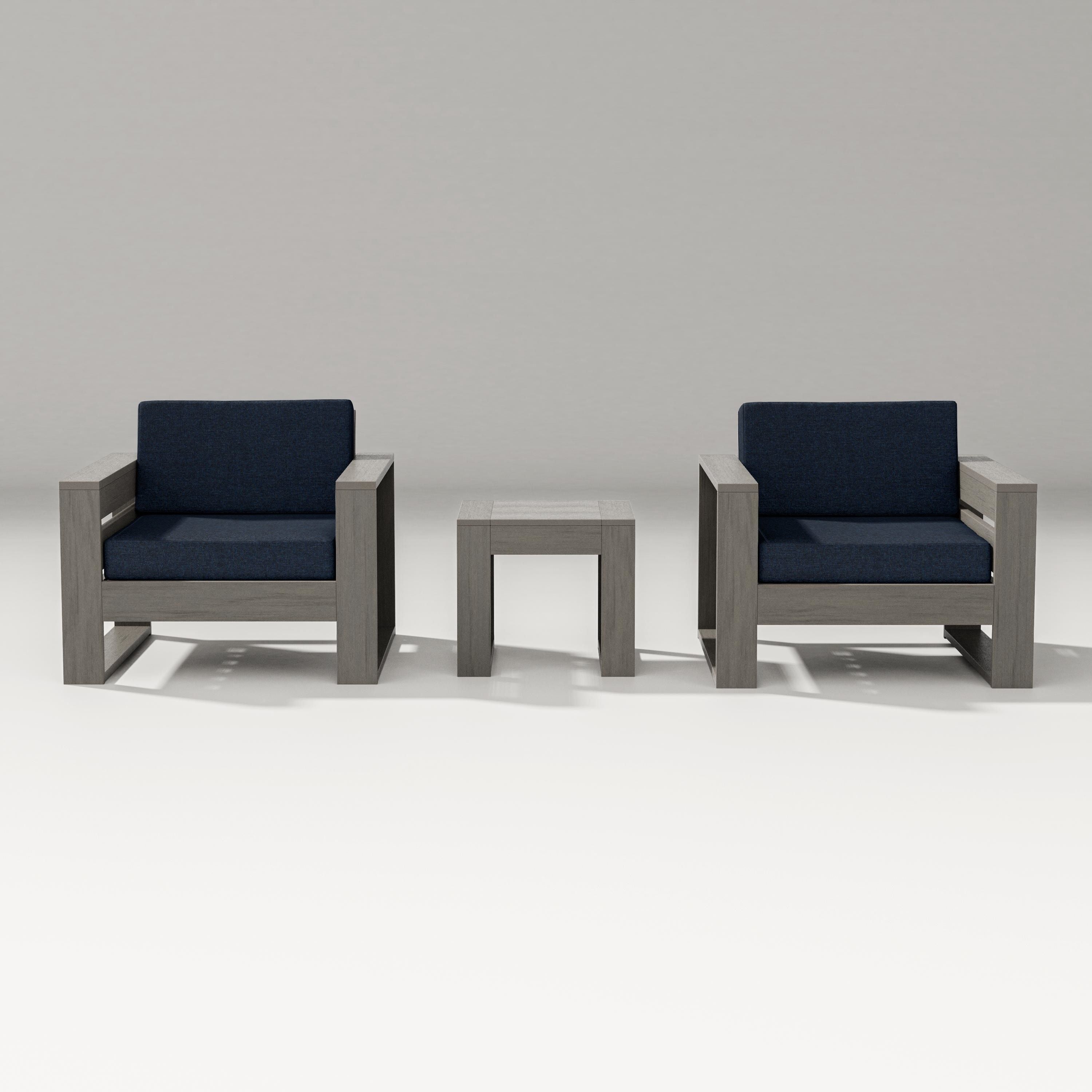 PW Designer Series Latitude 3-Piece Lounge Chair Set in Driftwood / Marine Indigo
