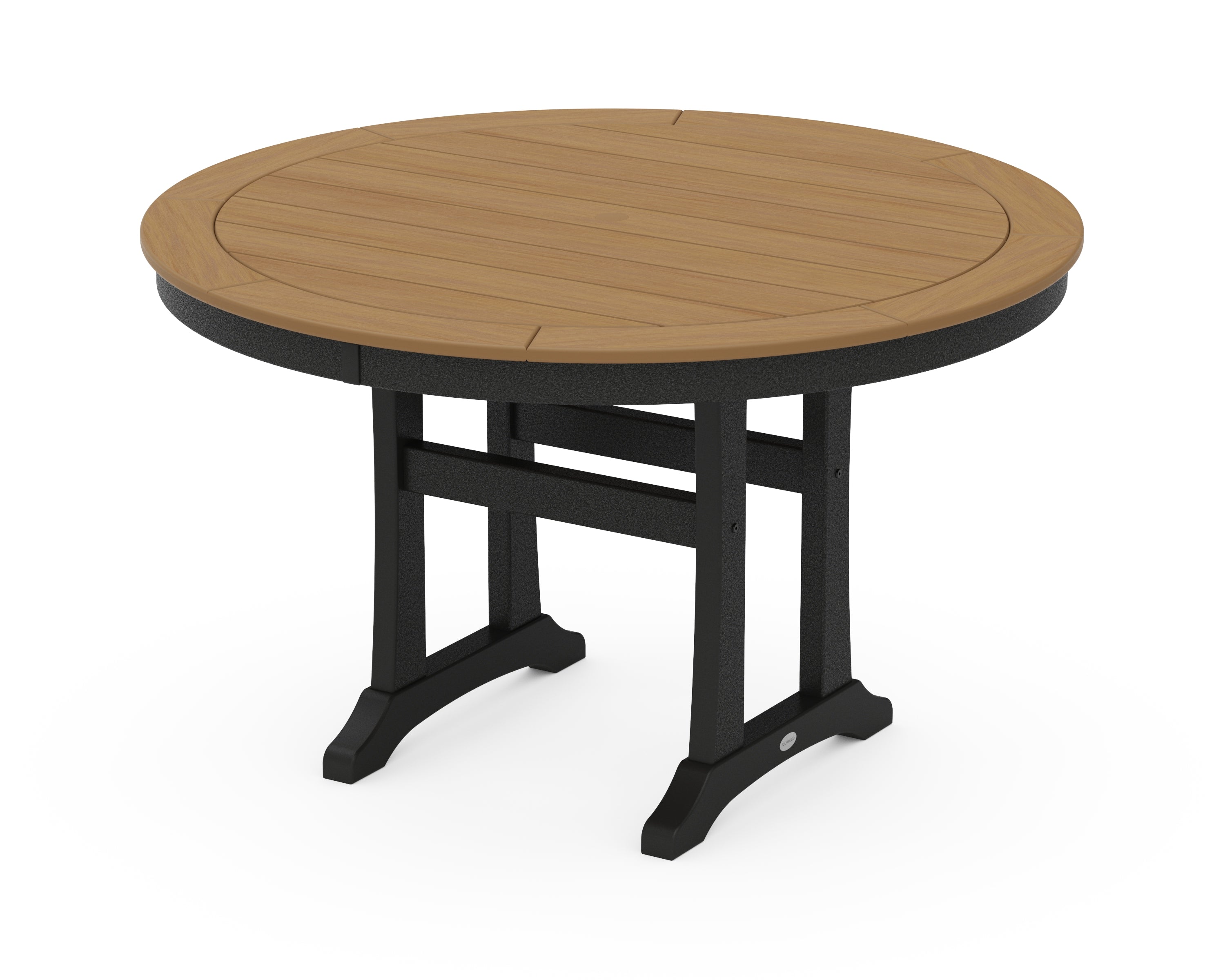 POLYWOOD Nautical Trestle 48" Round Dining Table in Black / Natural