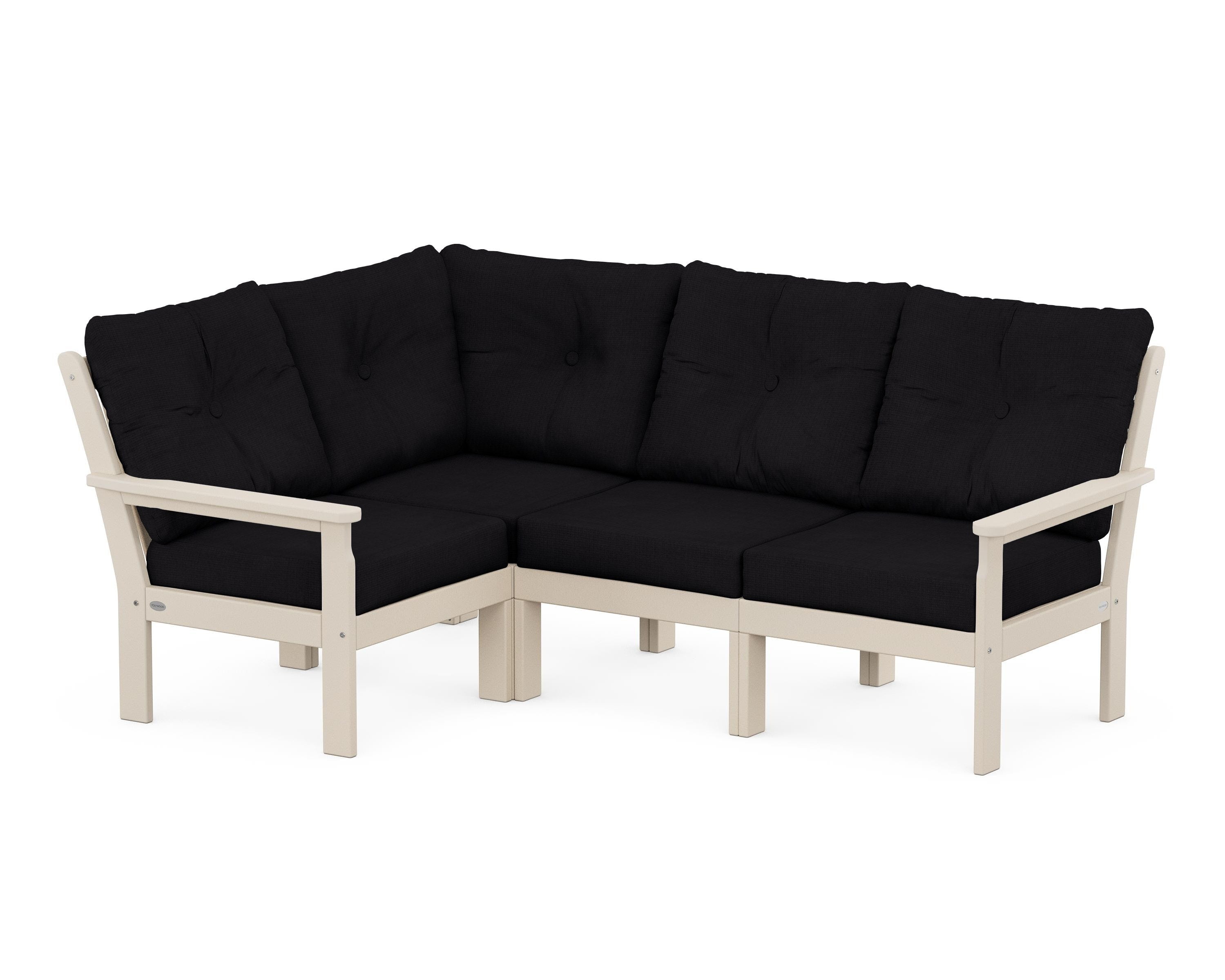 POLYWOOD Vineyard 4-Piece Sectional in Sand / Midnight Linen