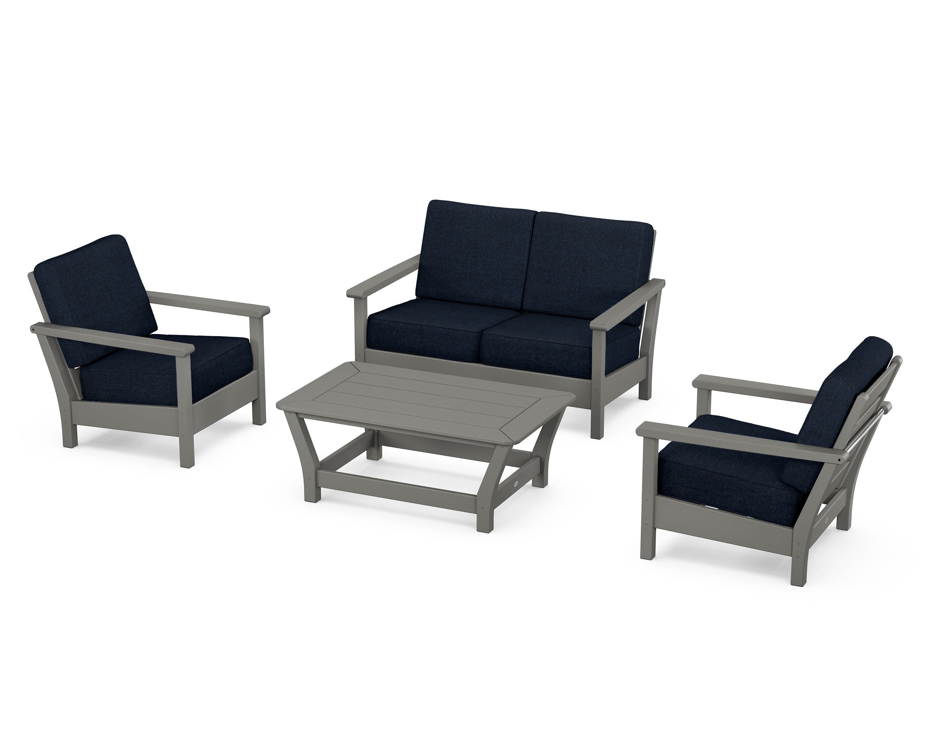 POLYWOOD Harbour 4-Piece Deep Seating Set in Slate Grey / Marine Indigo