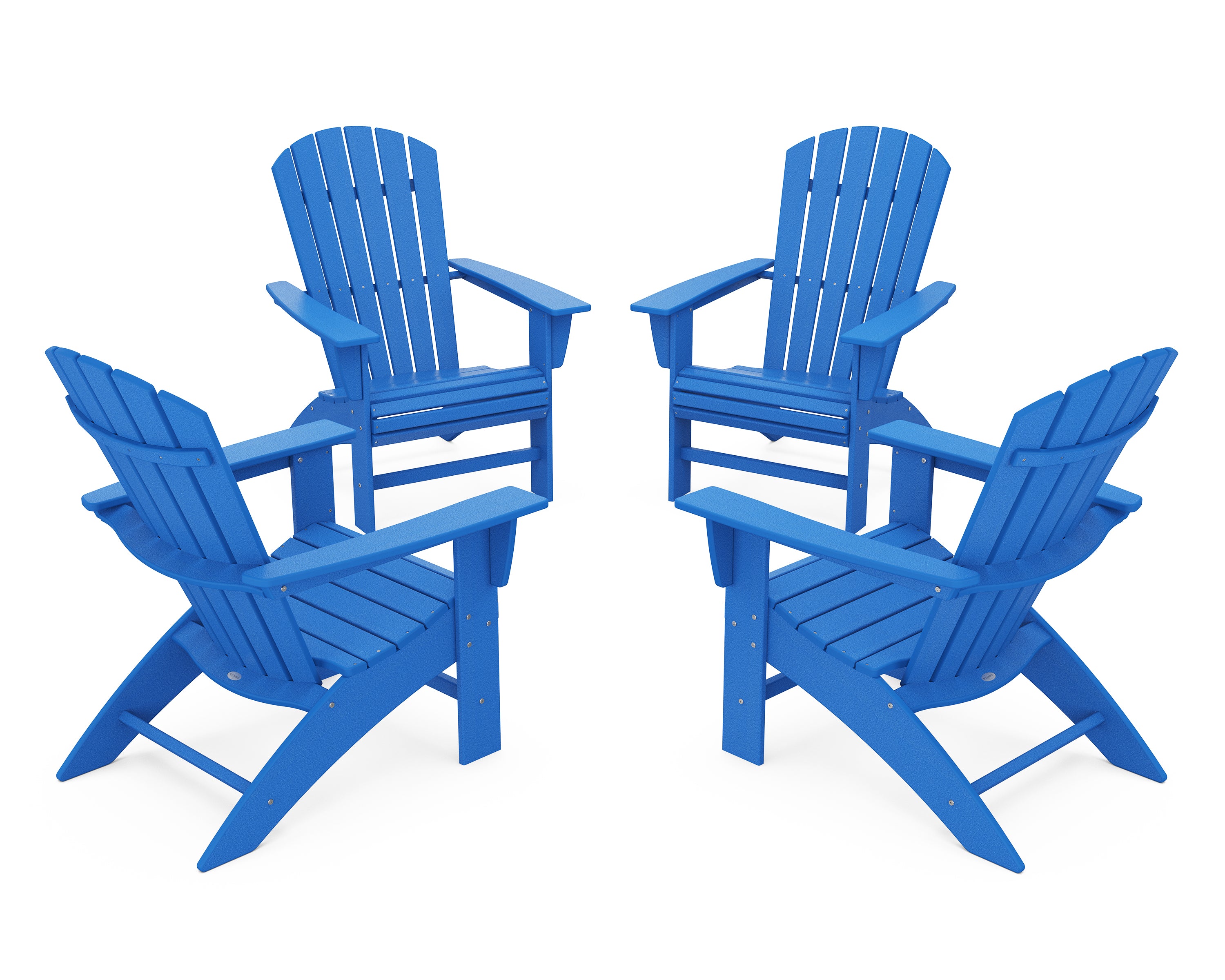POLYWOOD 4-Piece Nautical Curveback Adirondack Chair Conversation Set in Pacific Blue