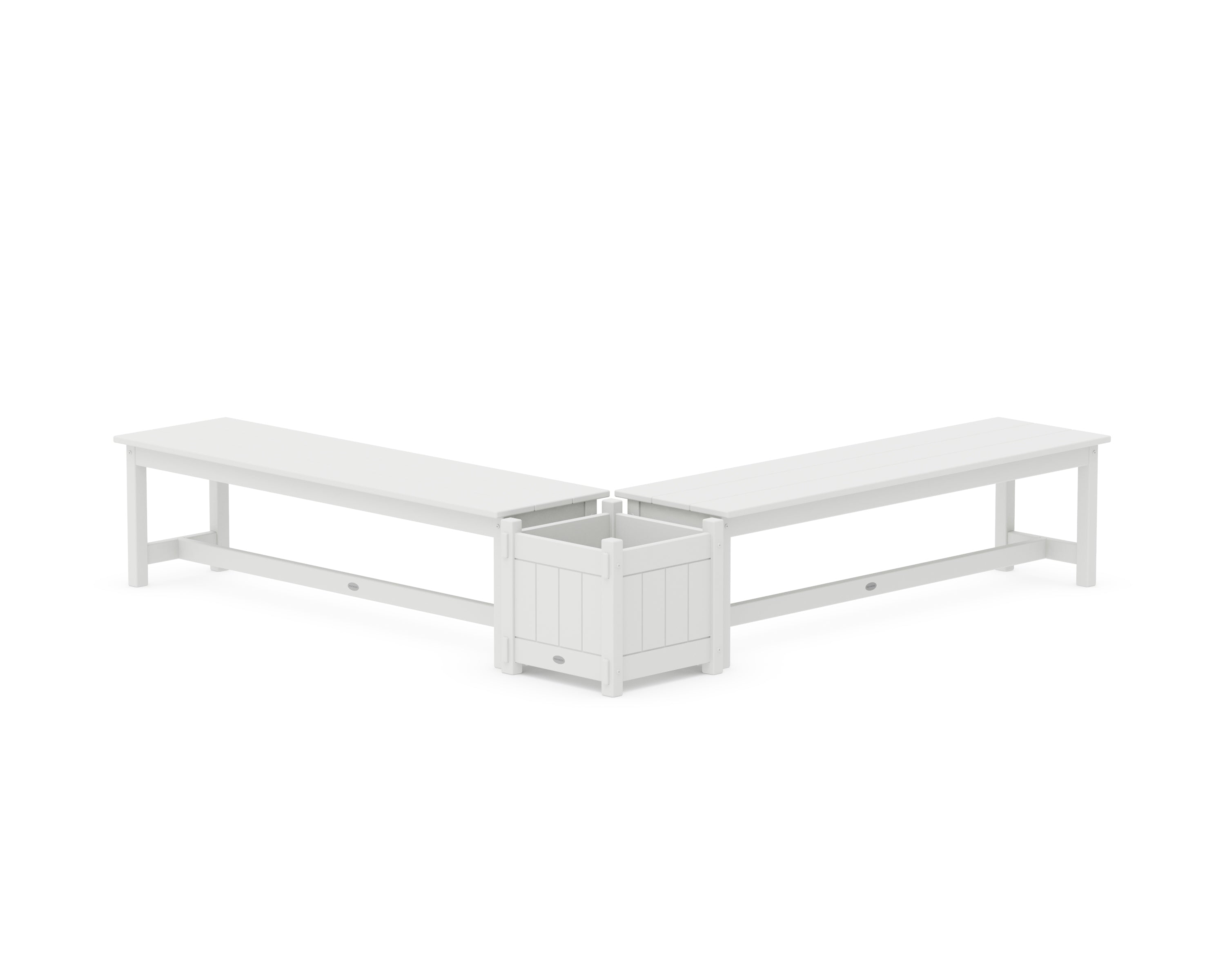 POLYWOOD 60" Vineyard L- Shaped Planter Bench Set in White