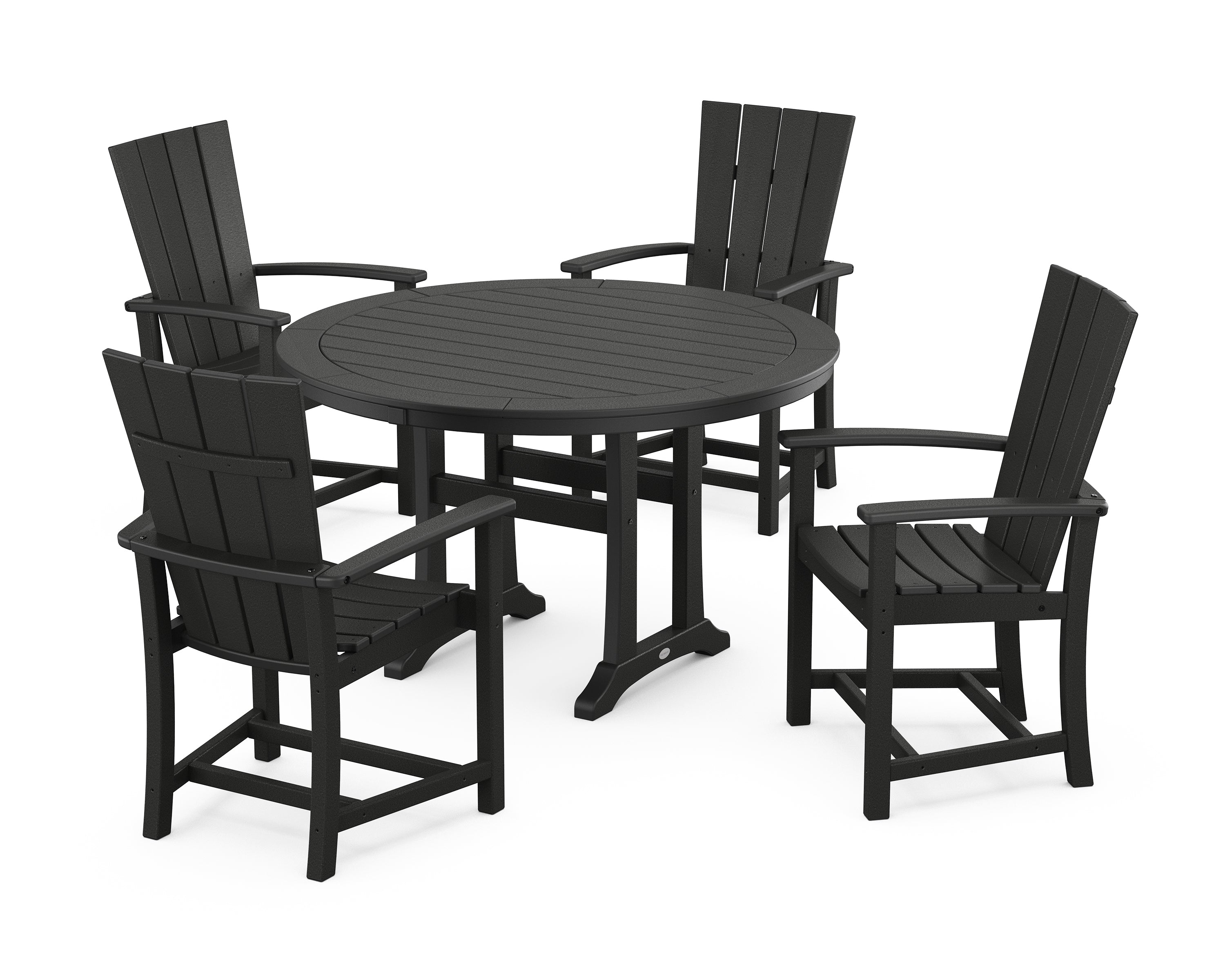POLYWOOD® Quattro 5-Piece Round Dining Set with Trestle Legs in Black