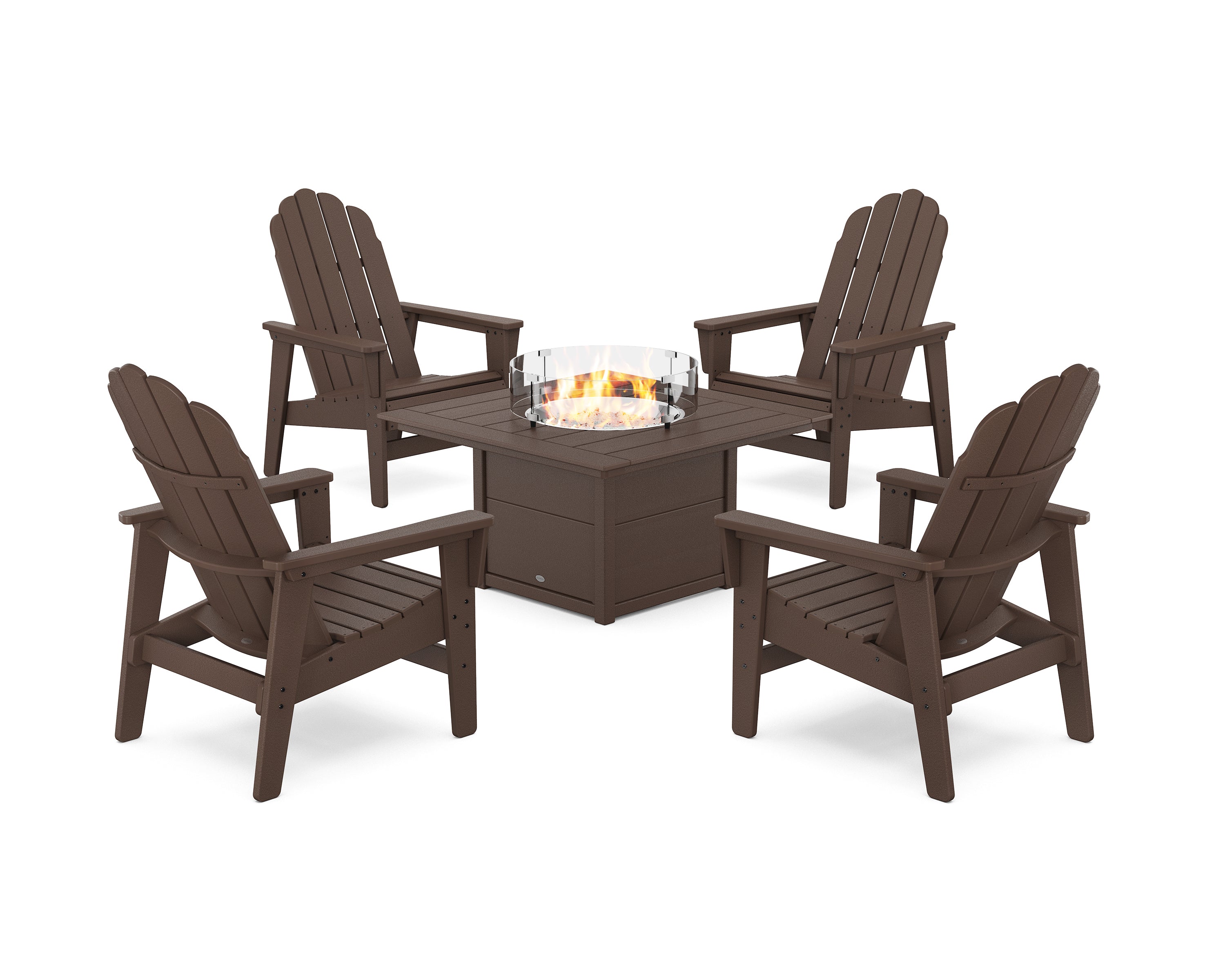 POLYWOOD 5-Piece Vineyard Grand Upright Adirondack Conversation Set with Fire Pit Table in Mahogany