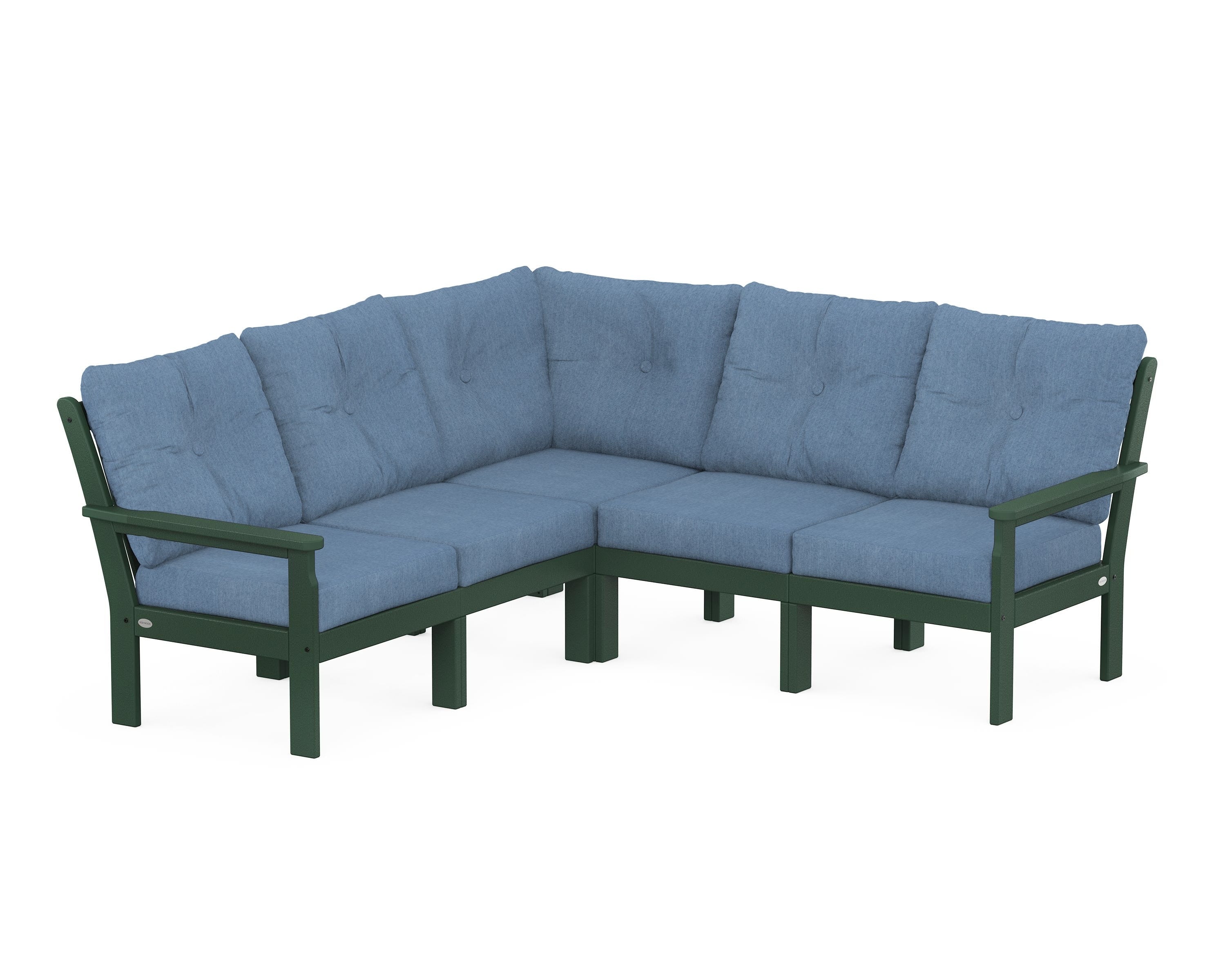 POLYWOOD Vineyard 5-Piece Sectional in Green / Sky Blue