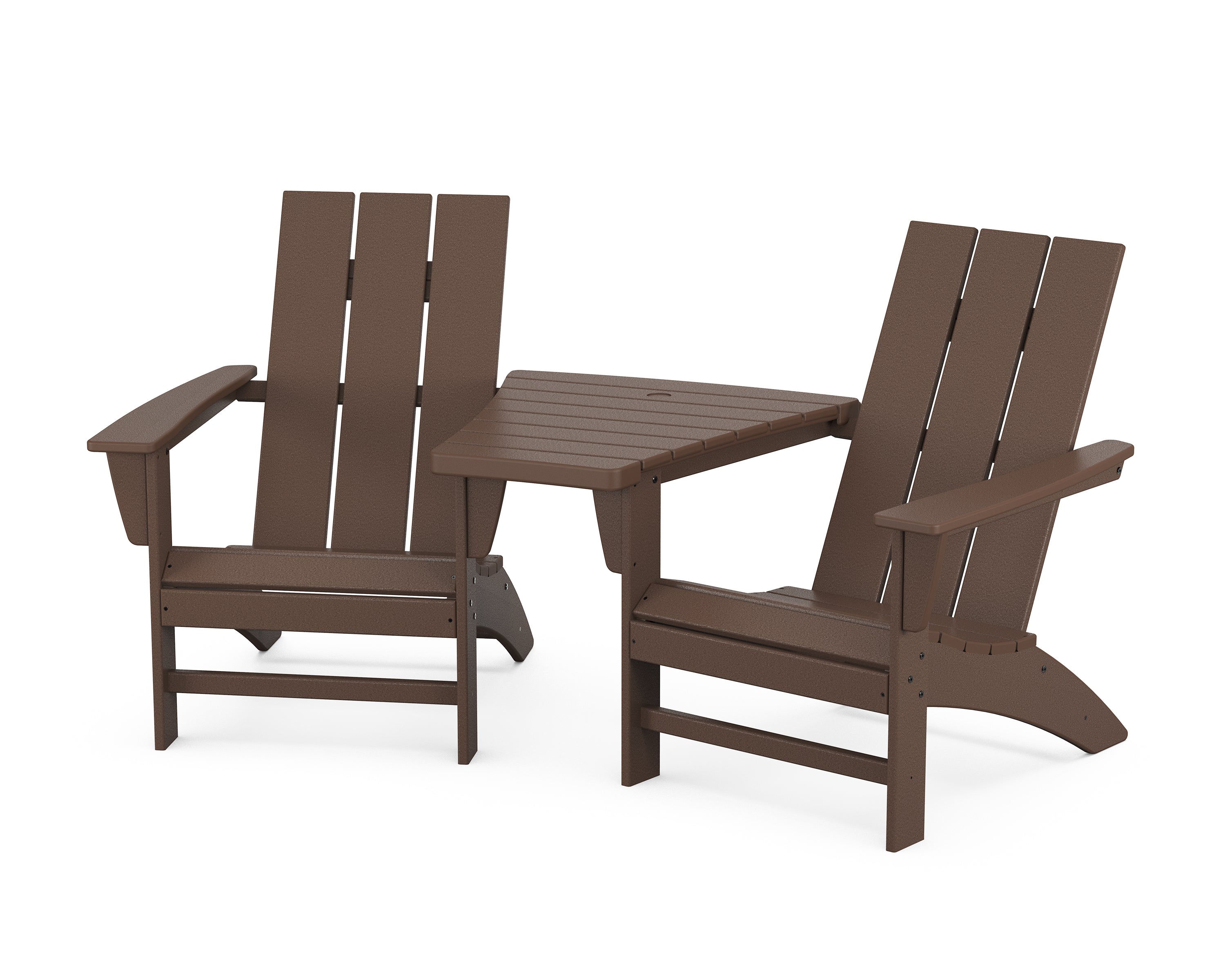 POLYWOOD® Modern 3-Piece Adirondack Set with Angled Connecting Table in Mahogany